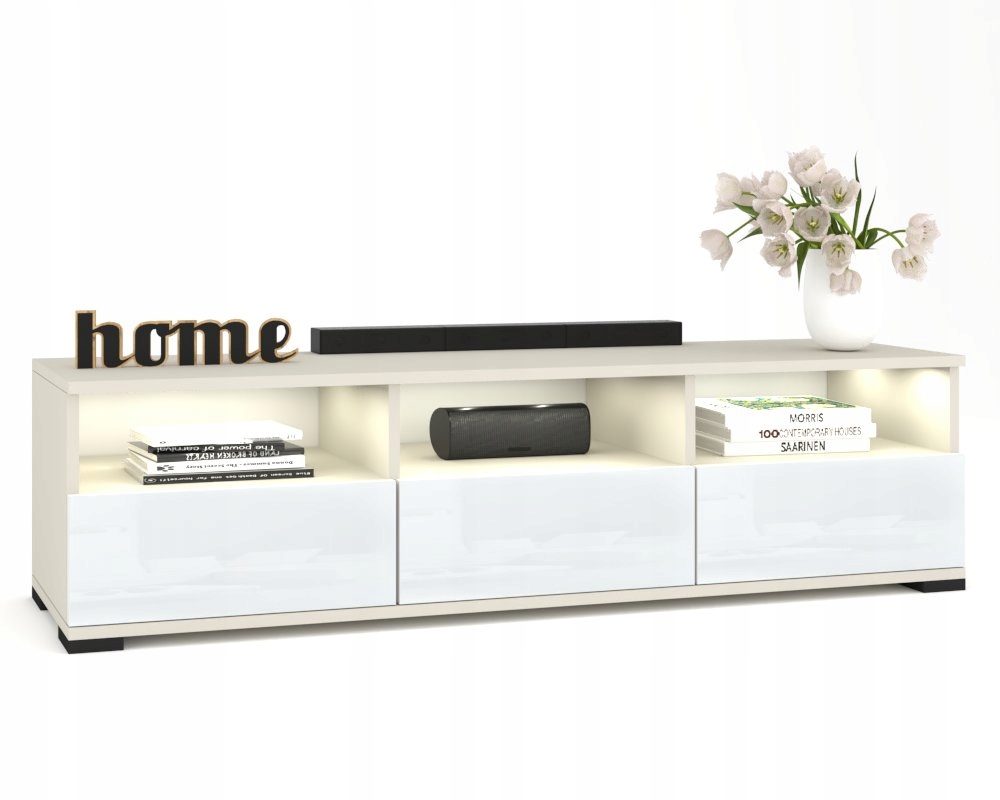 Rtv skříňka Komoda se zásuvkami do obývacího pokoje Hania Kašmír Bílý Lesk 150 Led