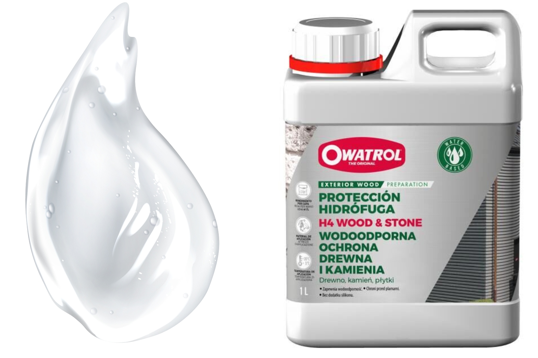 H4 Wood od společnosti Owatrol je hydrofobní odpuzovač dřeva odpuzující vodu 1L