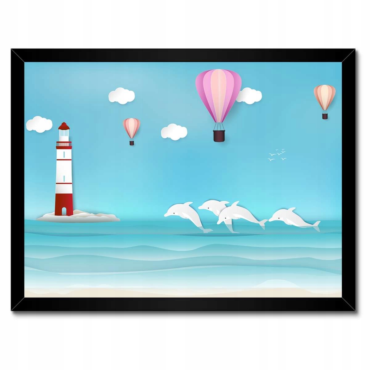 Plakáty v rámu 40x30 Maják, balónky a delfíni