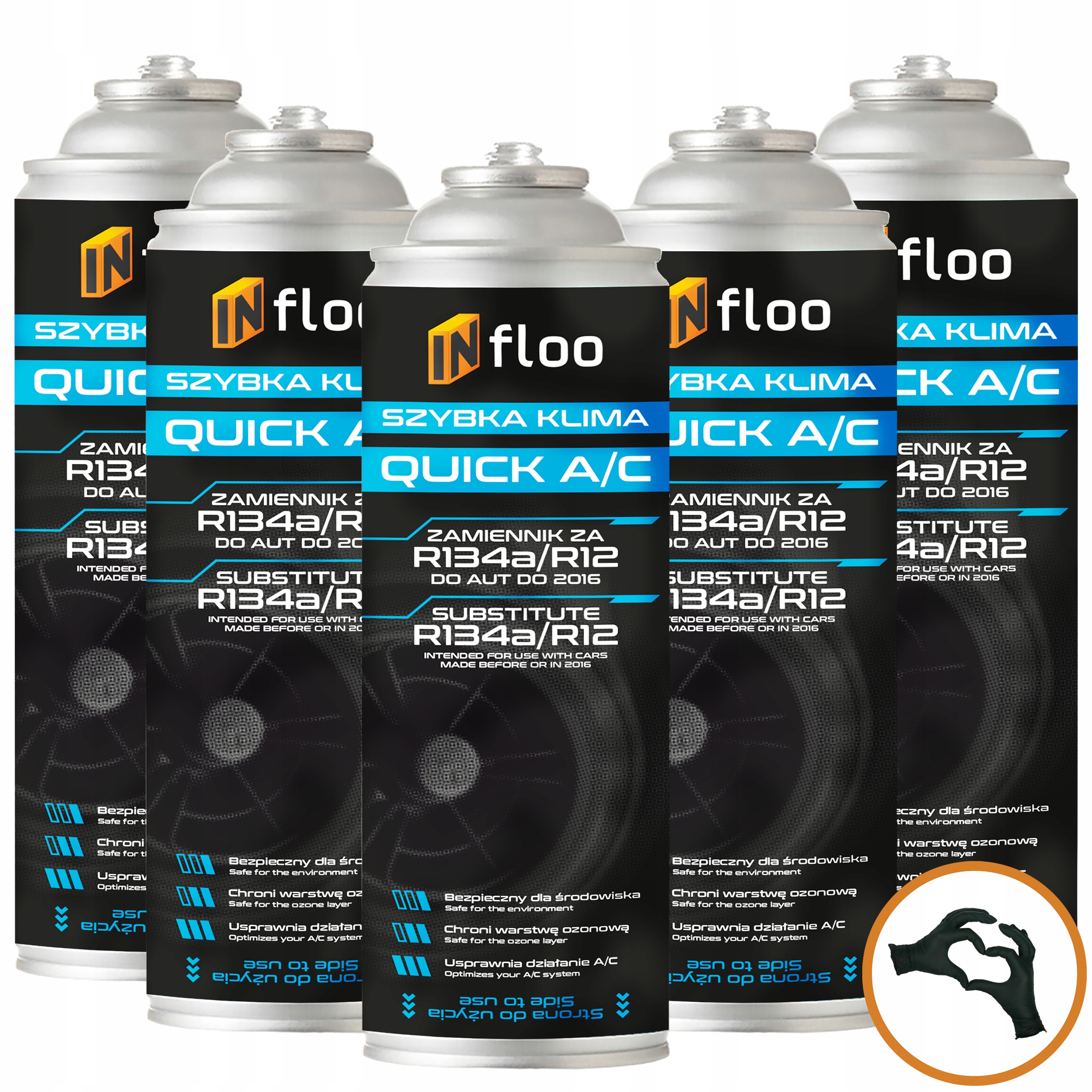 INfloo 5x Quick A/c R134a Plyn Chladící Médium pro auta do roku 2016 Bonus