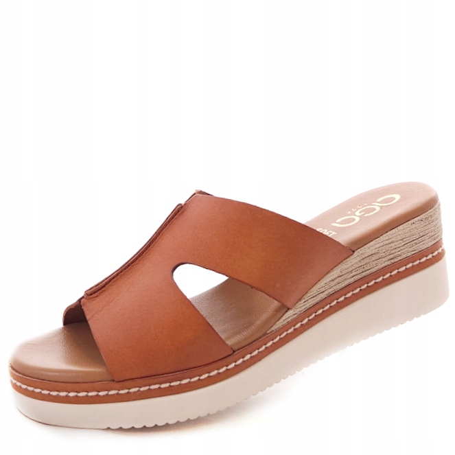 pohodlné Hnědé nazouváky z přírodní kůže na koturnu Aga 01912