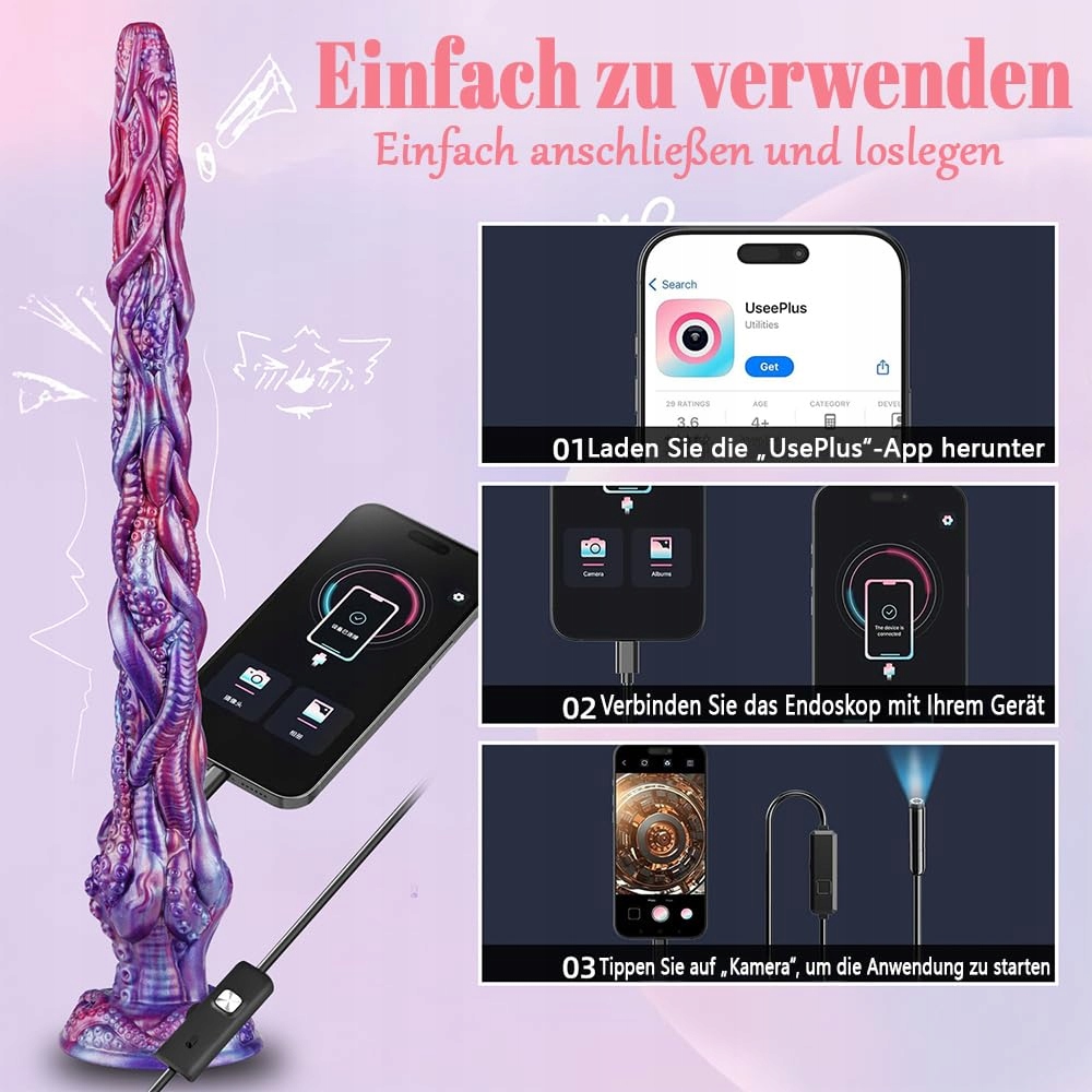 FANTASIE Silikon Dildo 50cm Przyssawka Endoskop Stymulacja G-Punktu — miniatura 7