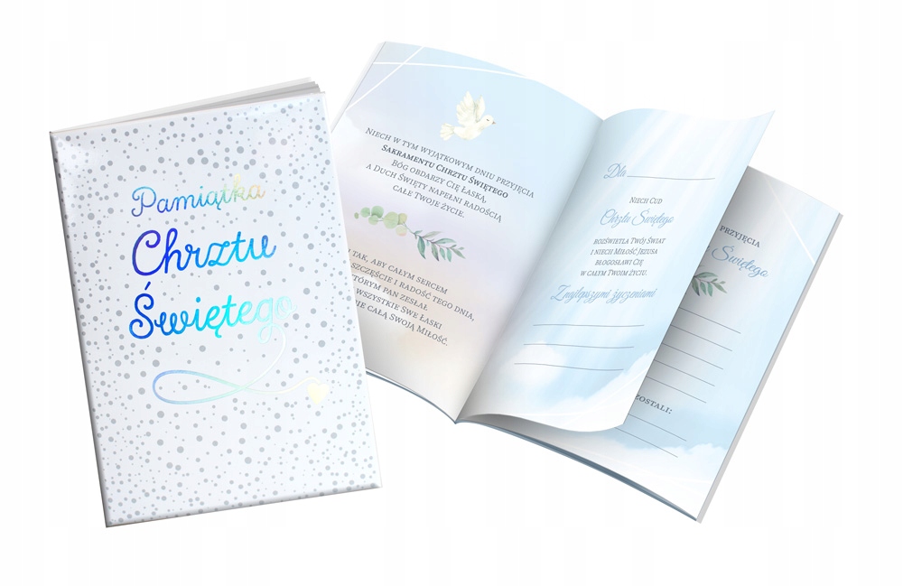 ALBUM 3D KSIĄŻECZKA NA CHRZEST `PAMIĄTKA SAKRAMENTU CHRZTU ŚW. Z DEDYKACJĄ