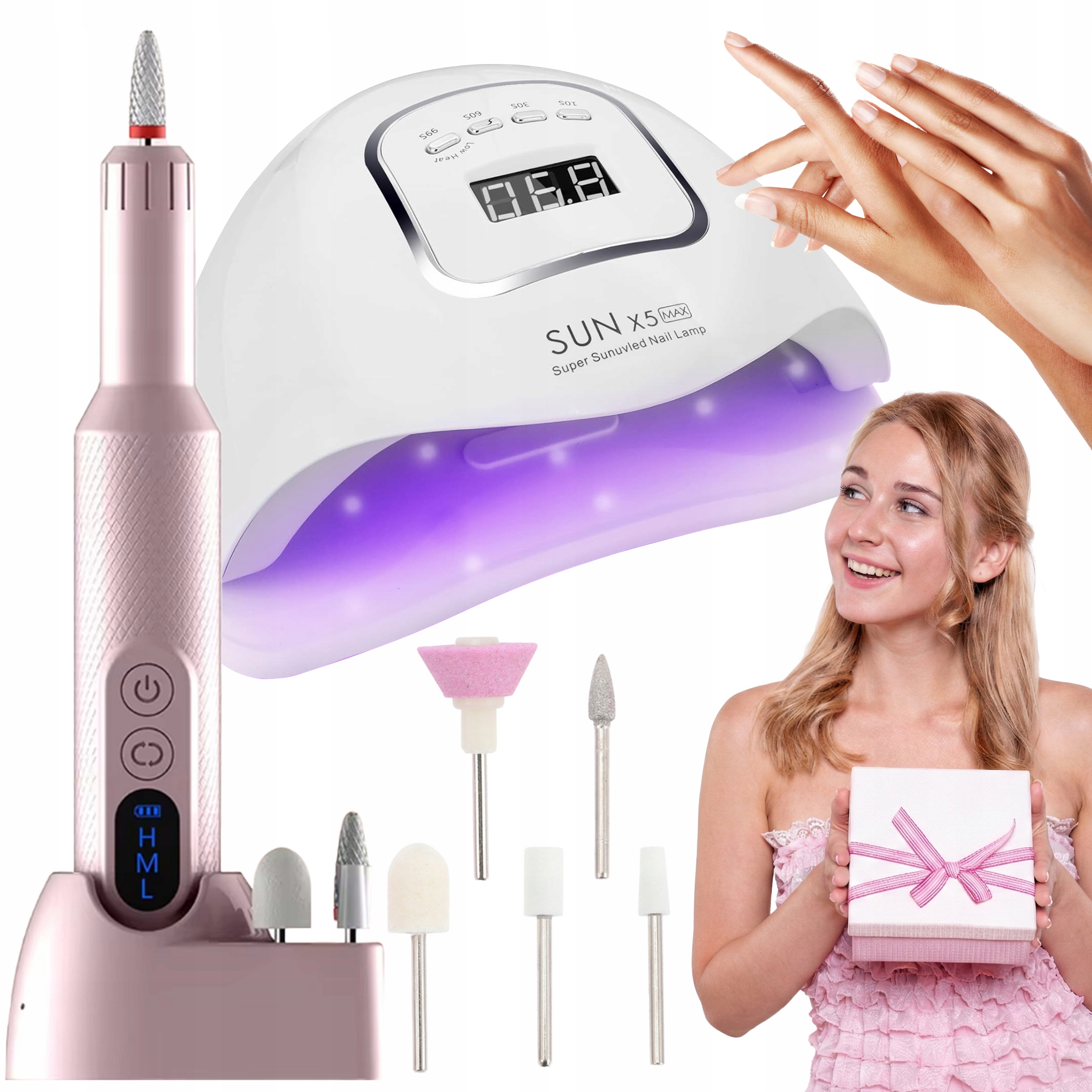 Zestaw do paznokci hybryd Lampa Uv 80W Frezarka profesjonalna