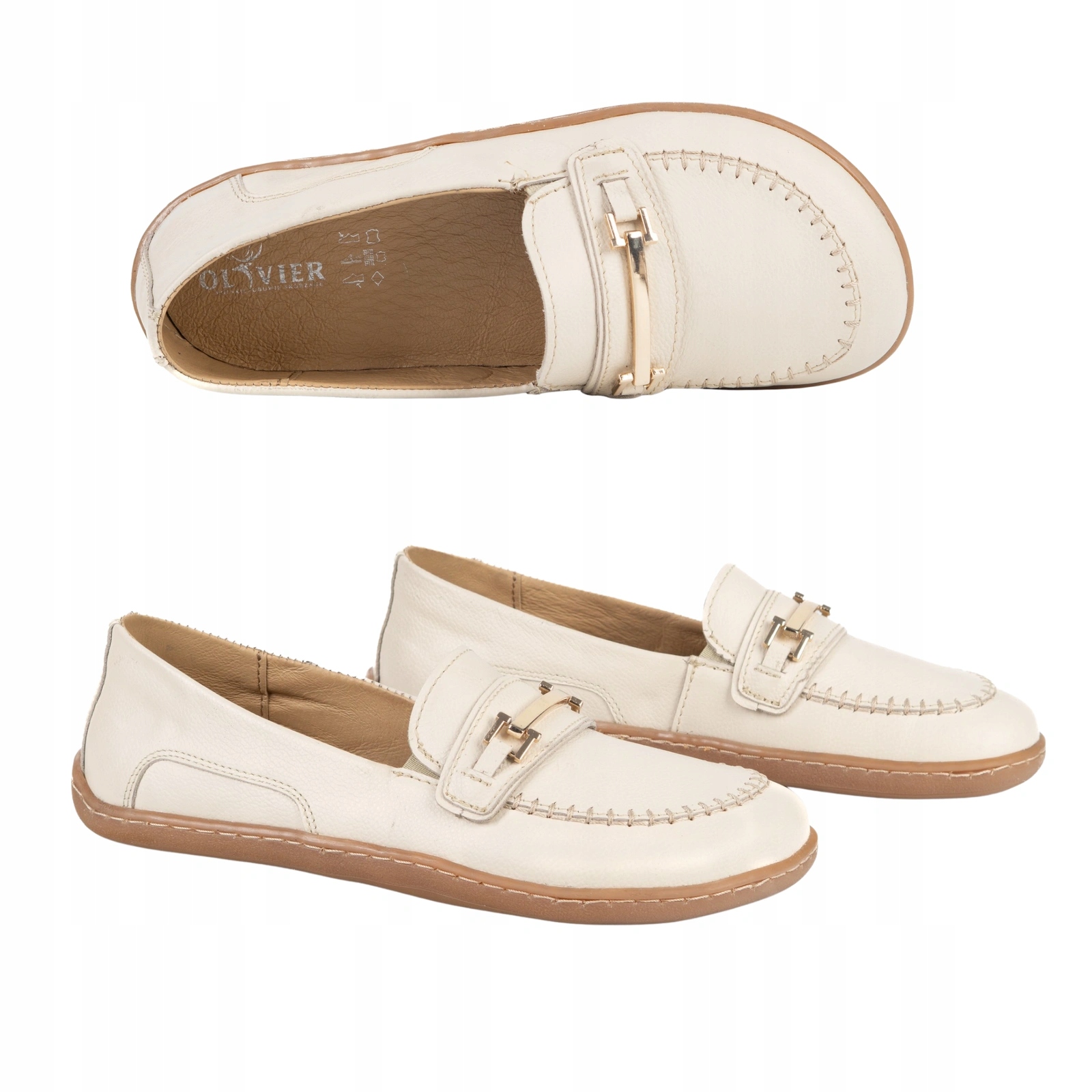 Dámské barefoot mokasíny z přírodní kůže Olivier Jiřina béžové 41