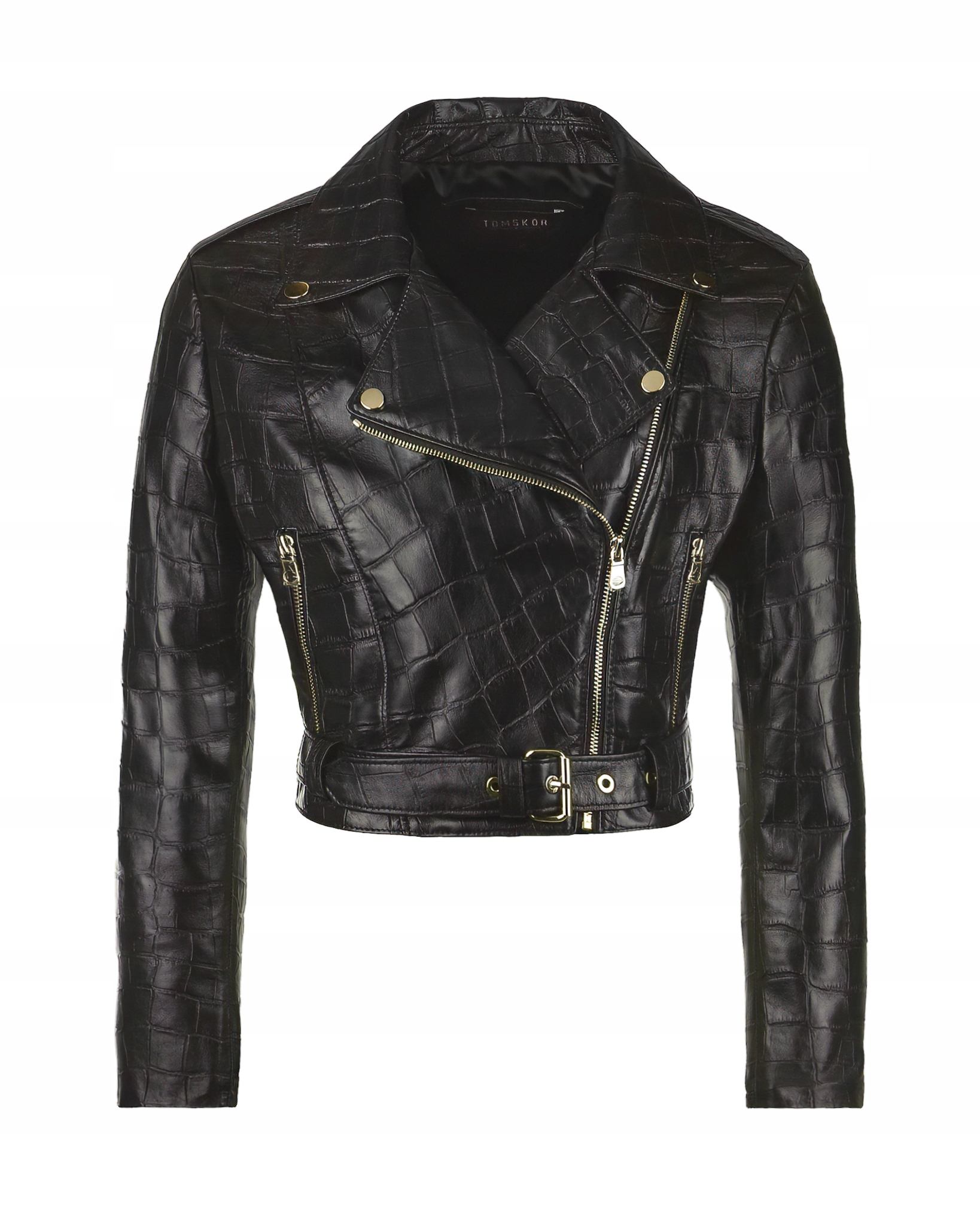 Černá Dámská Kožená Ramoneska S Páskem Krokodýl Selena S/36 3/4 Rukávem