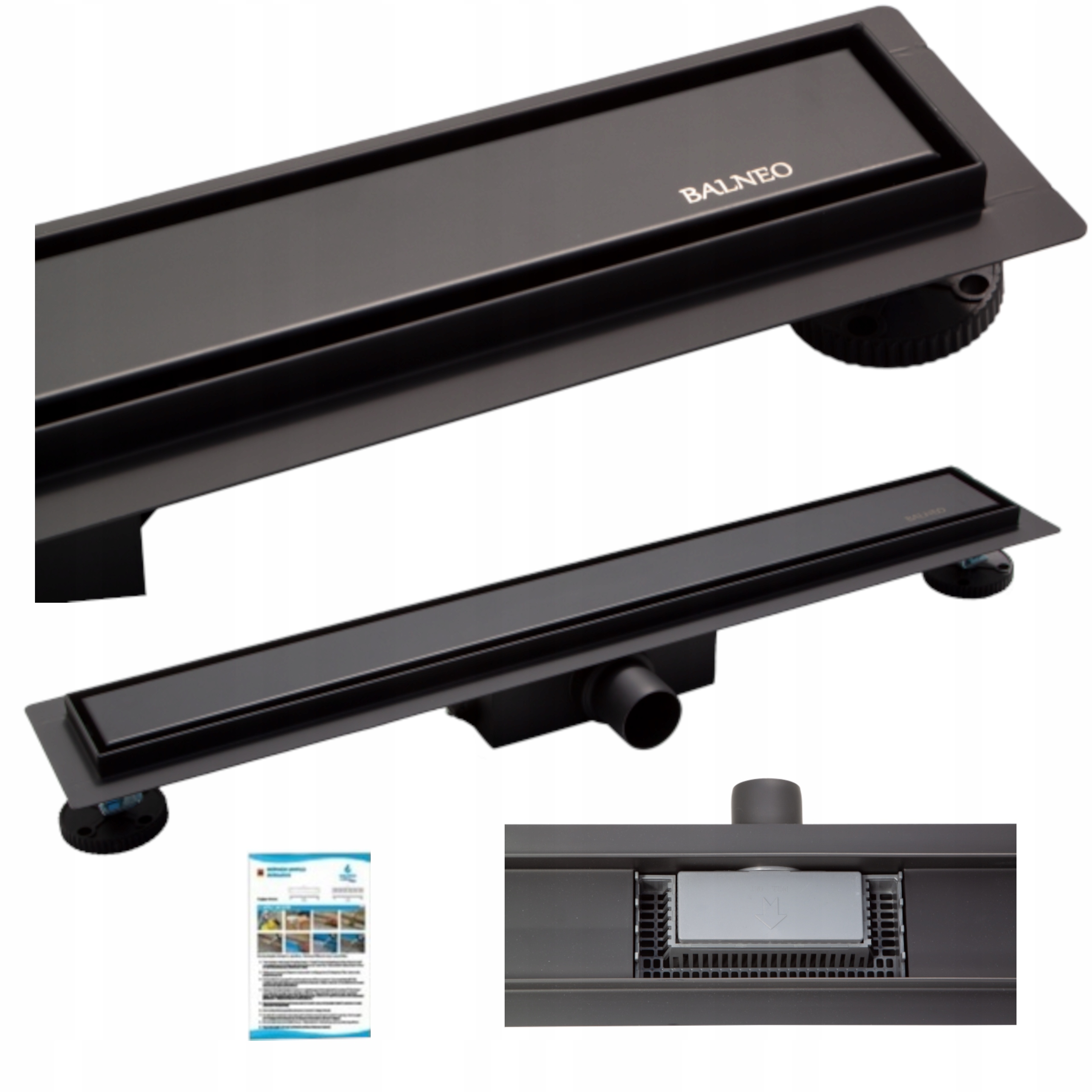 ODPŁYW LINIOWY NISKI CZARNY 110 CM ODWODNIENIE DWUSTRONNE STAL NIERDZEWNA