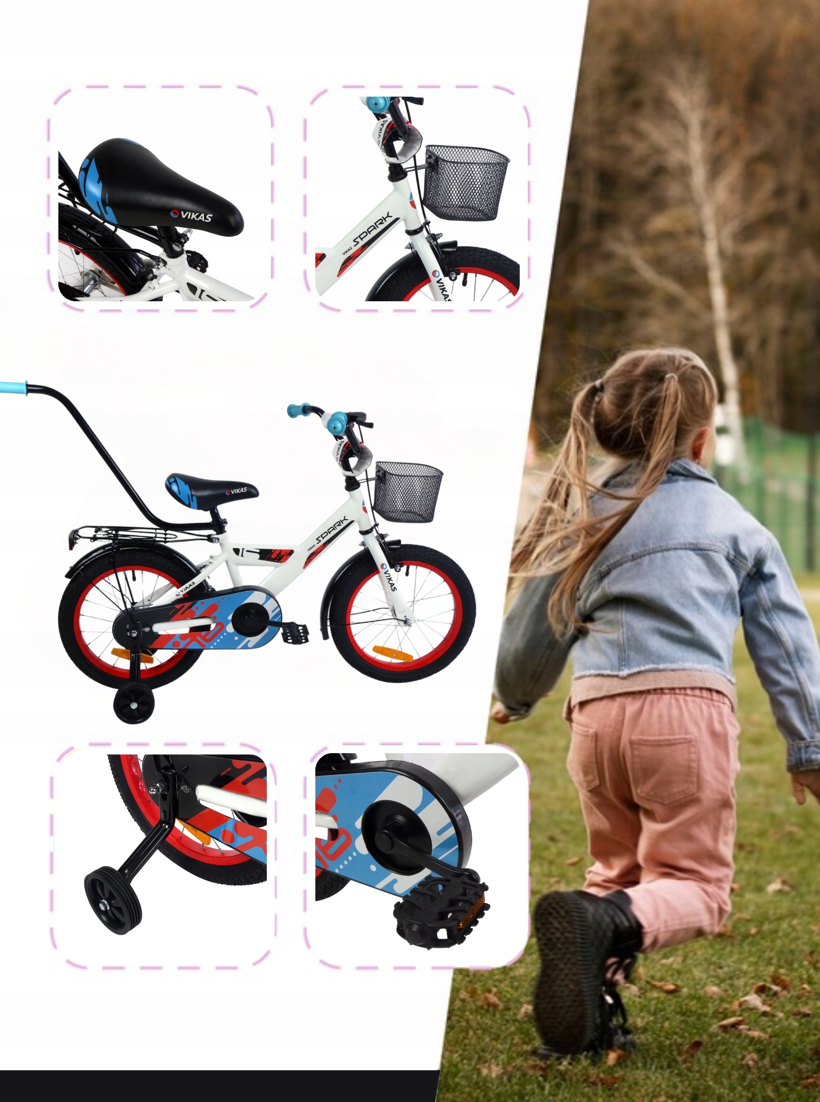 ROWEREK DZIECIĘCY 16 CALI ROWER DLA CHŁOPCA KOSZYK I PROWADNIK + GRATIS Marka VIKAS