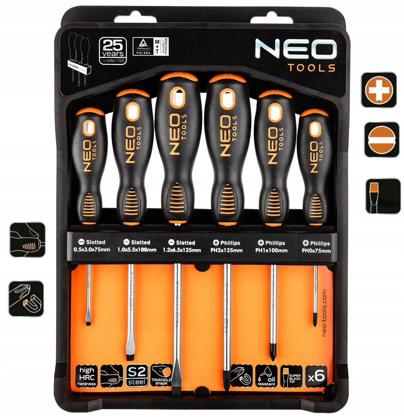 Sada plochých a křížových šroubováků Neo Tools 6 Ks