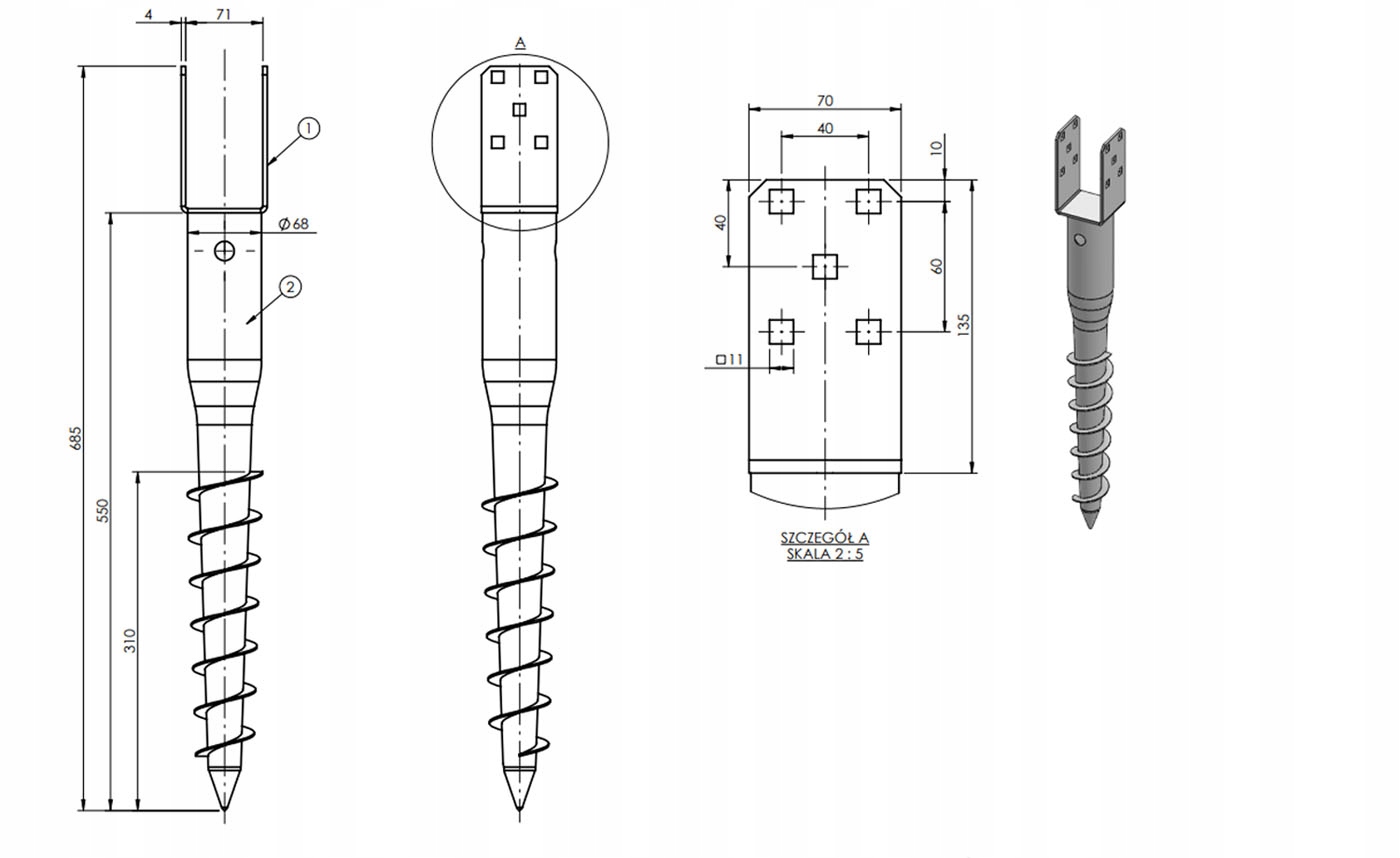 Podstawa słupa kotwa wkręcana do ziemi PWU 70 EAN (GTIN) 5907708122896