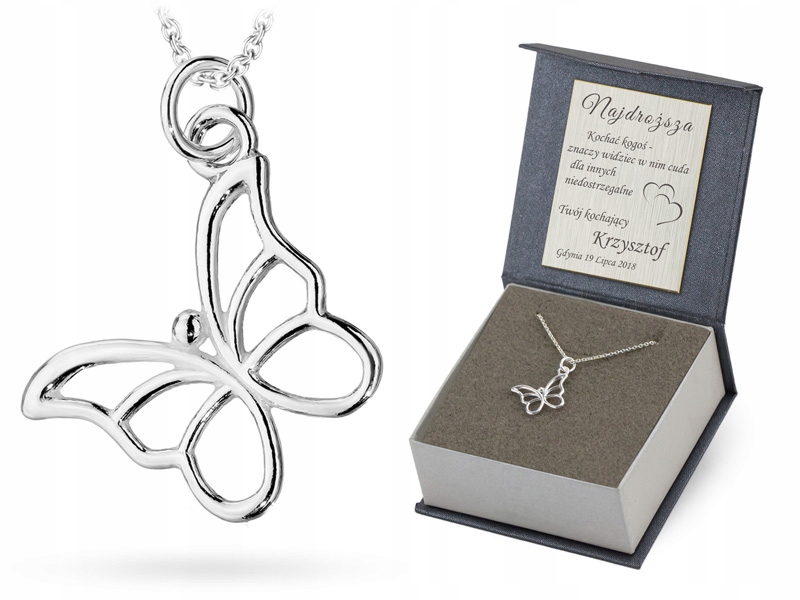 Stříbrný ryzost 925 Motýl Řetízek A Přívěsek 55 cm