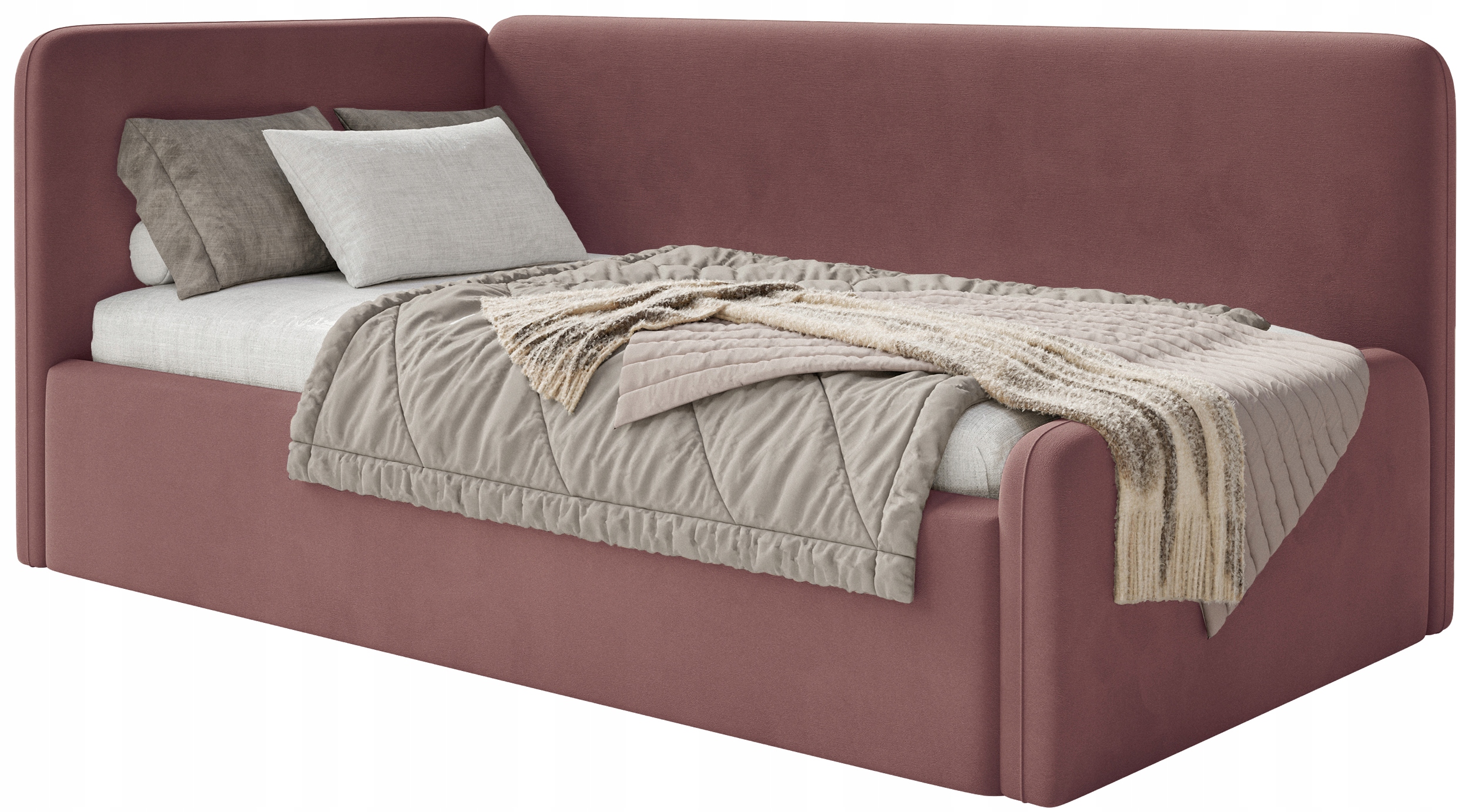 Postel pro mláděž 90x200 cm Fanklo růžová velurová levá