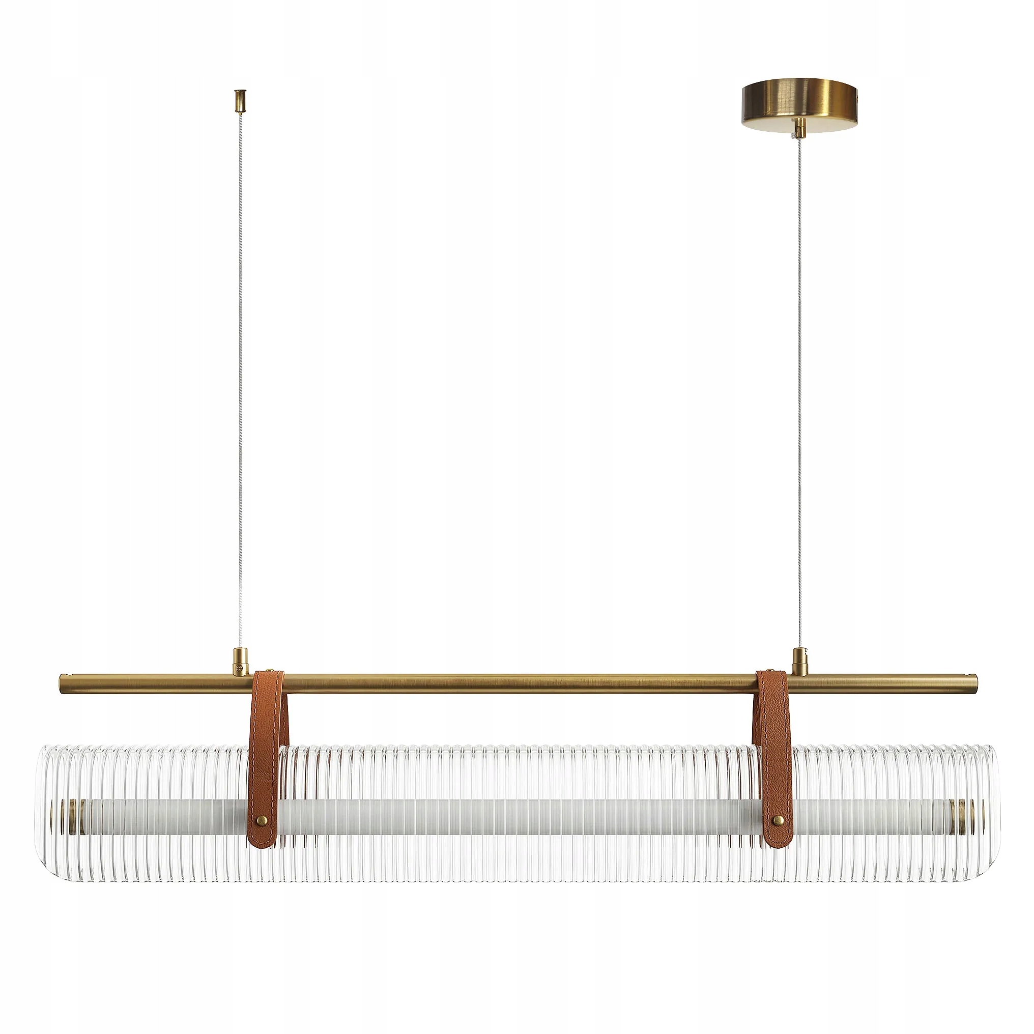 Závesná Led lampa podlhovastá 82 cm Ryflovaná Zlatá Kartáčovaná Eko Koža