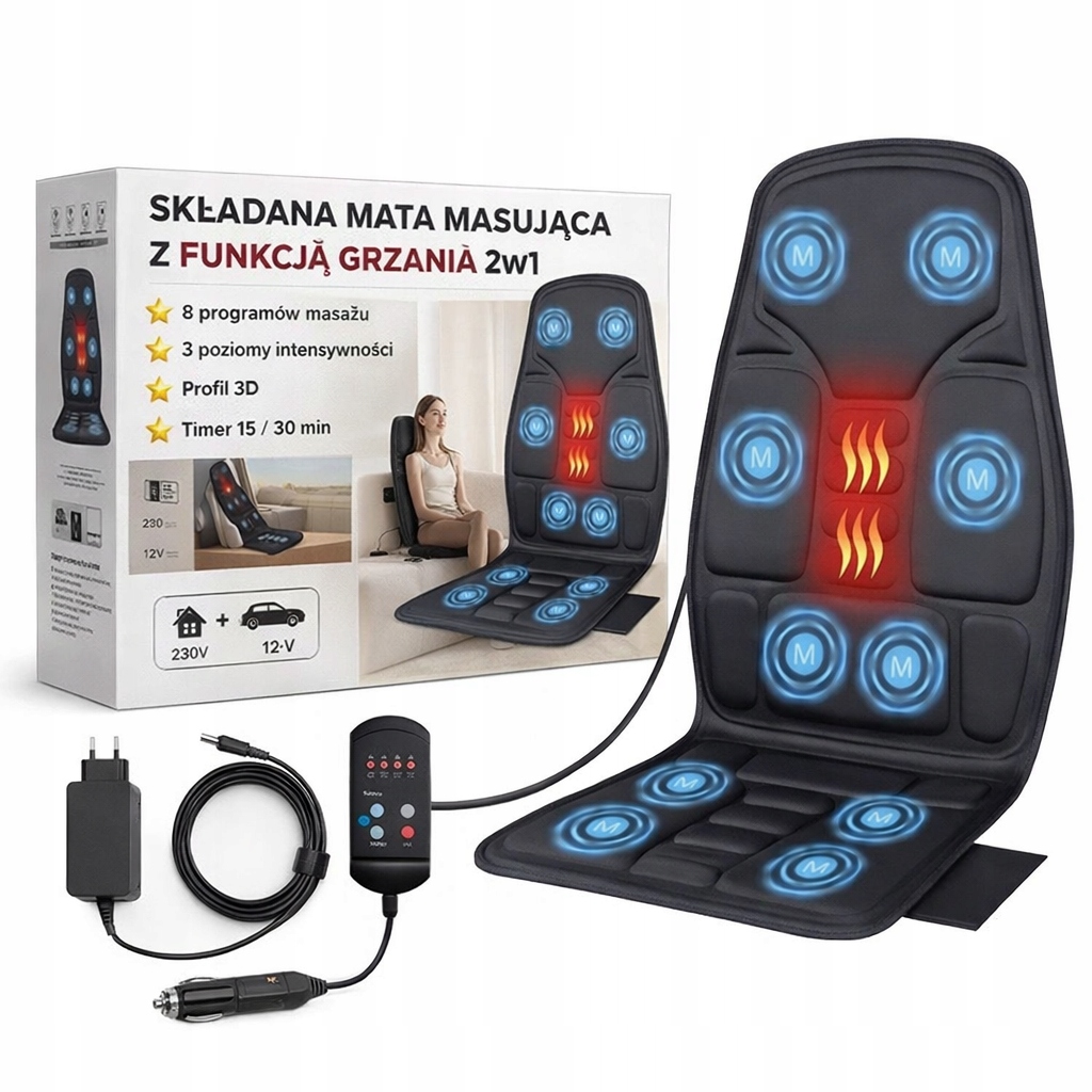 Masażer do pleców mata masująca grzewcza do masażu na fotel do samochodu