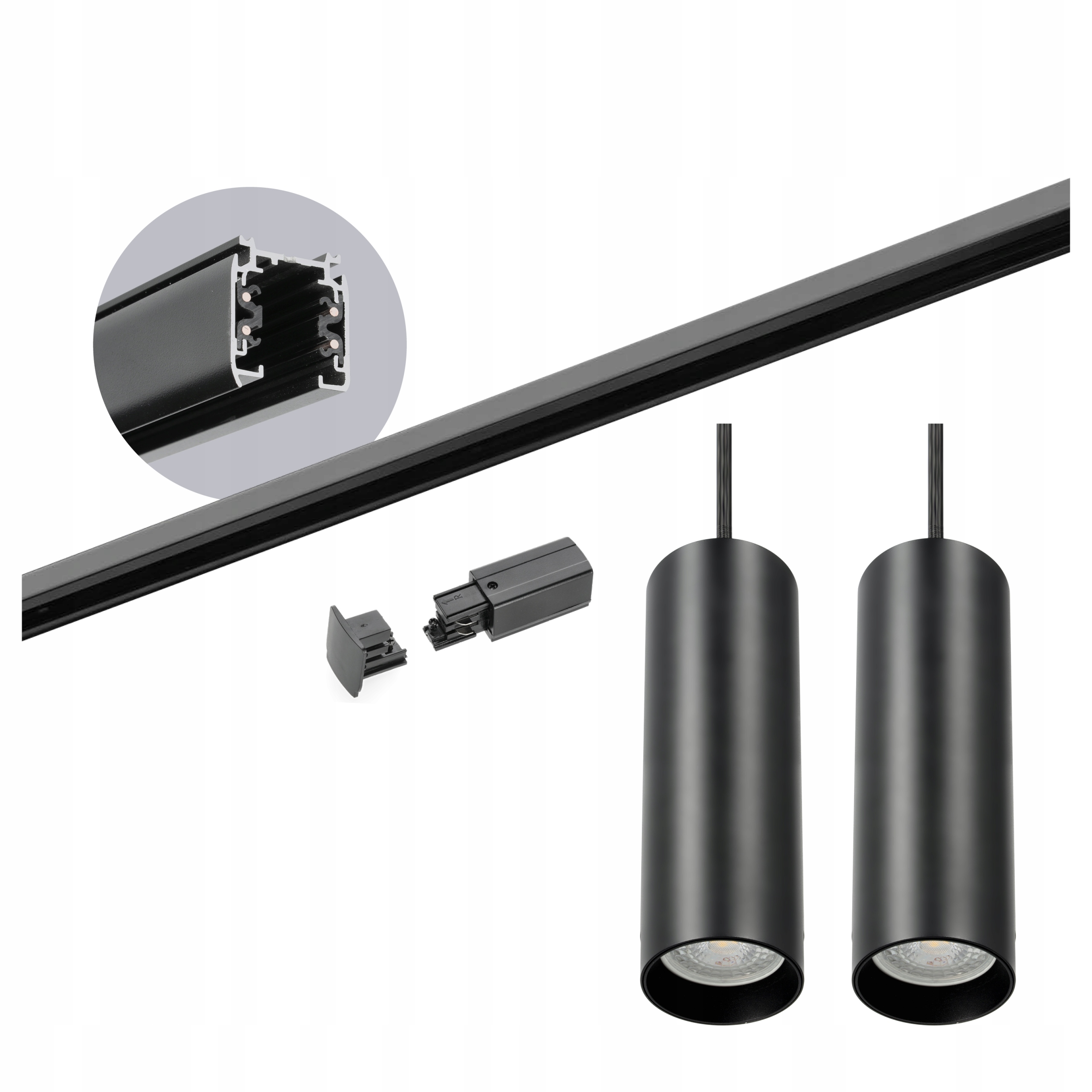 Sada kolejnic 3 fázový kolejnice 2m, 2x Závěsné svítidlo Černá kompletní sada