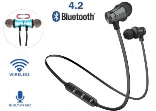 SŁUCHAWKI DOUSZNE BLUETOOTH SPORTOWE PROFILOWANE Kolor srebrny