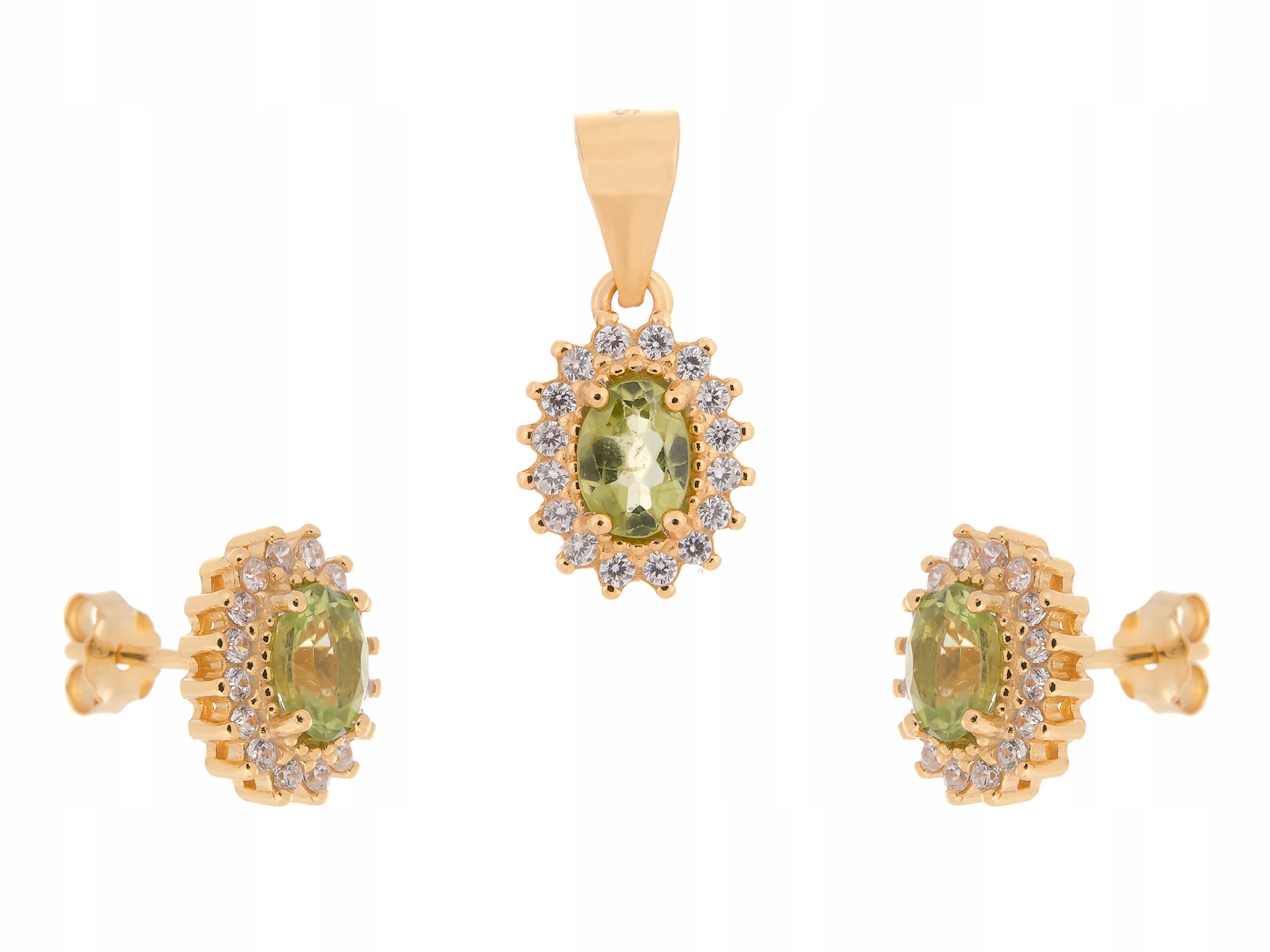 Stříbrný Pozlacený Komplet Peridot Přírodní Dárek