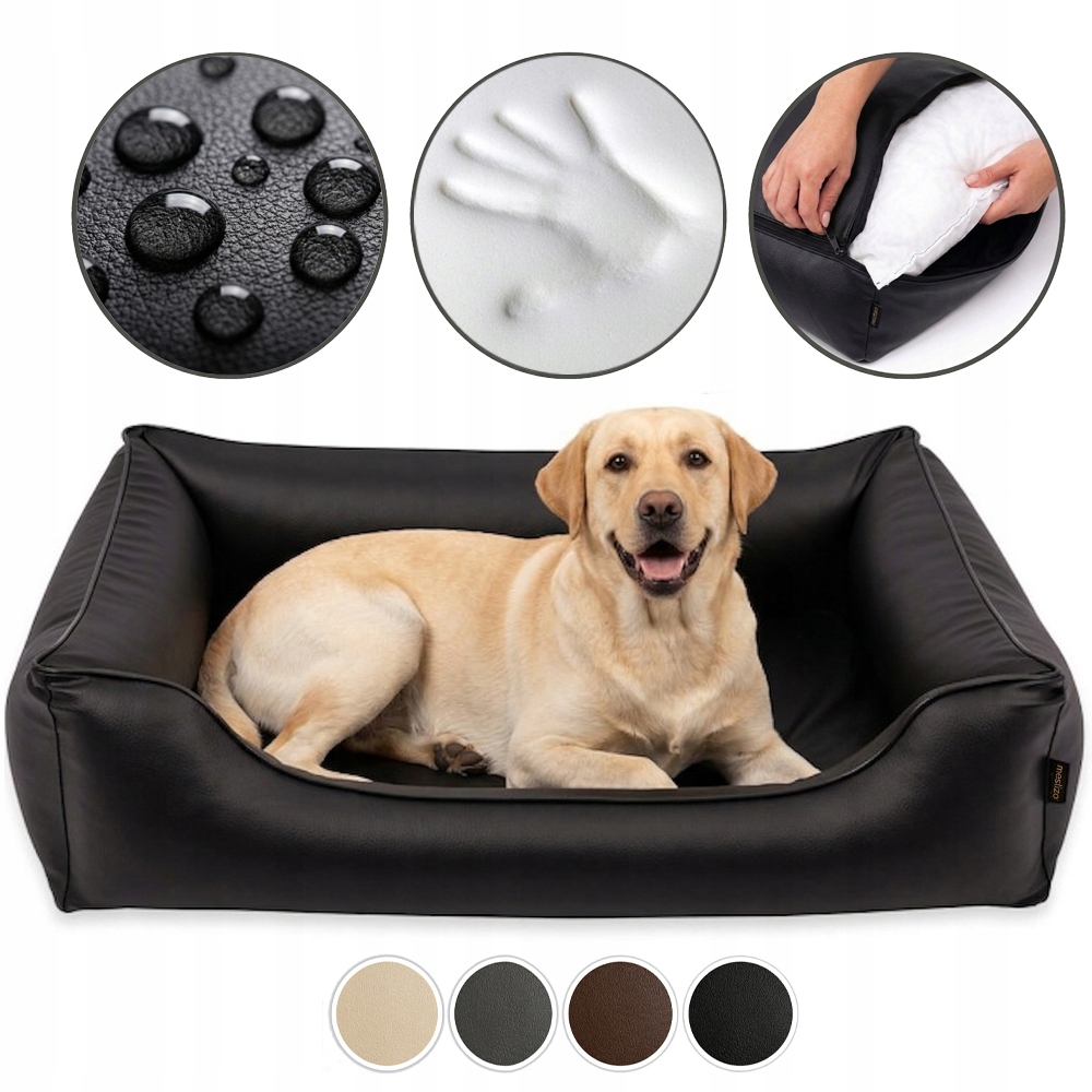Legowisko z ekoskóry dla psa Ortopedyczne 100x75 czarny Wodoodporne Pl