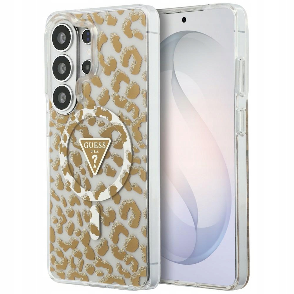 Pouzdro Guess IML Leopard Triangle MagSafe pro Samsung Galaxy S26 Ultra, hnědé