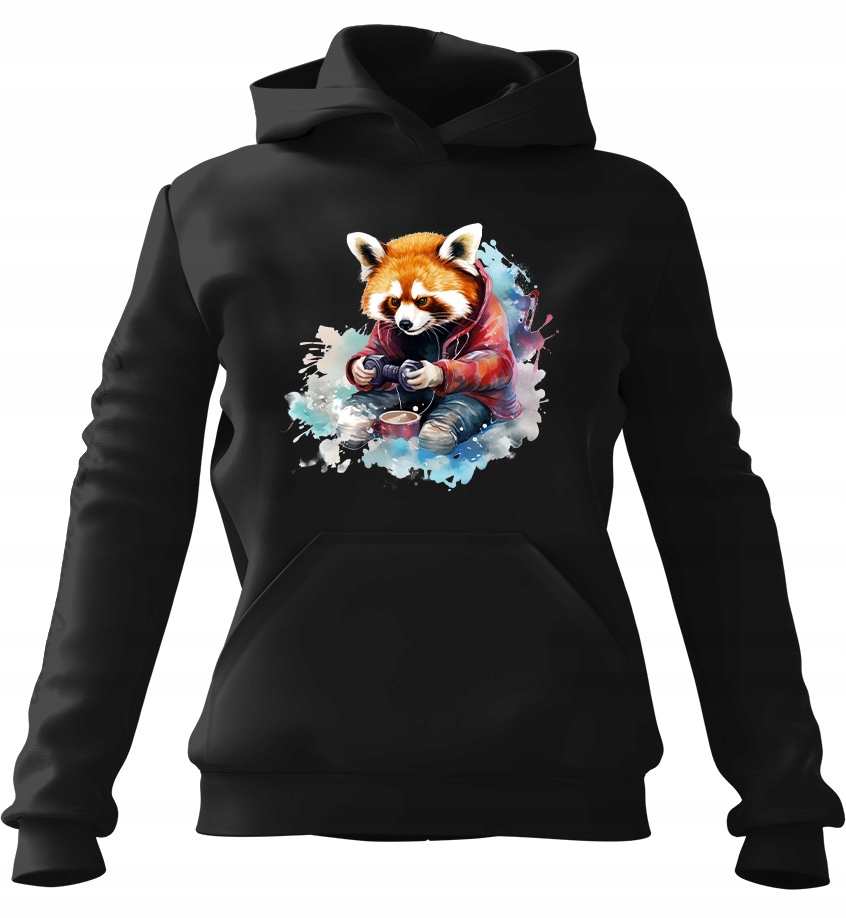 pánská mikina s kapucí Panda hrající na konzoli černá 2XL pro muže