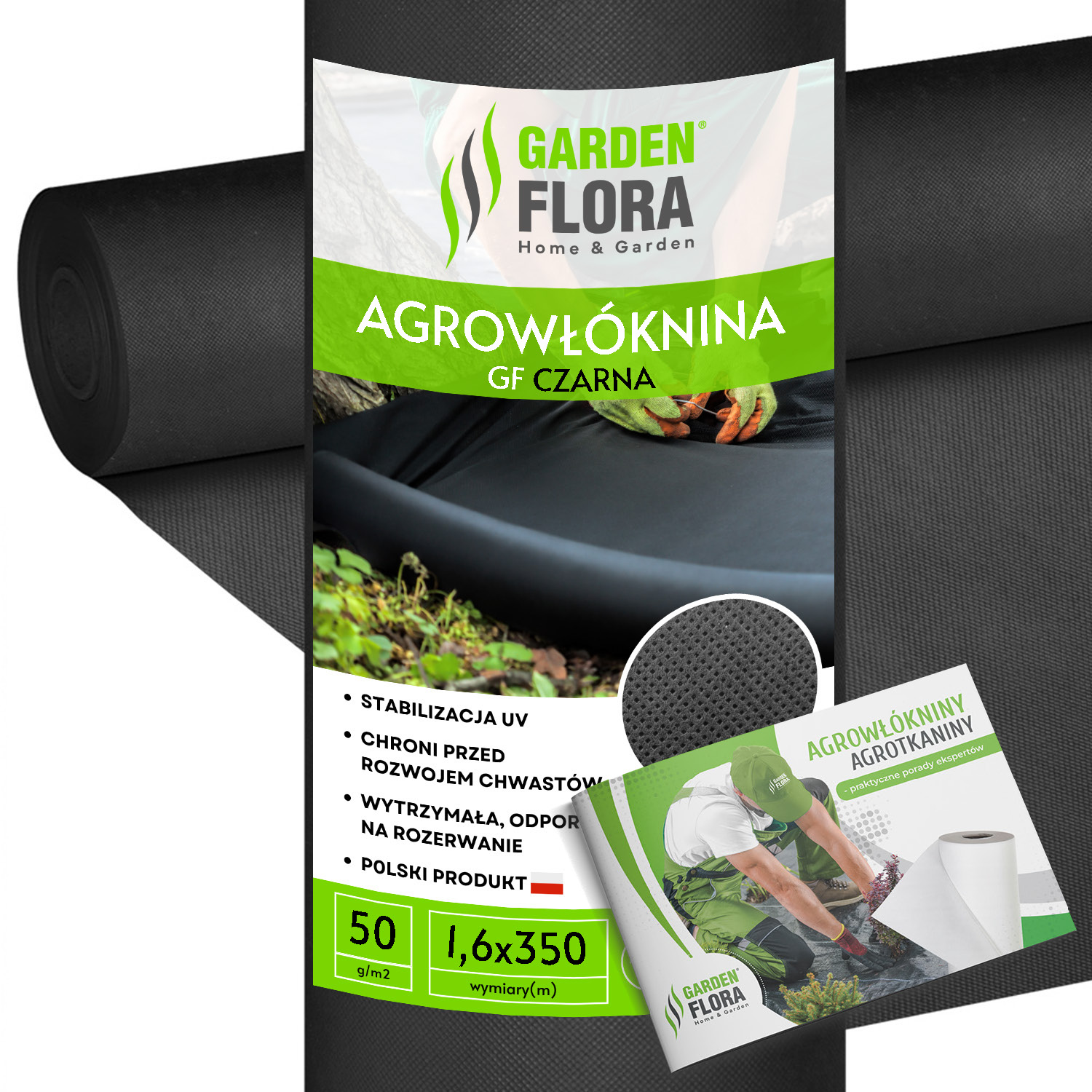 Agrowłóknina Czarna Na Chwasty 1,6x350M Agrotkanina Mata Antychwastowa 50G