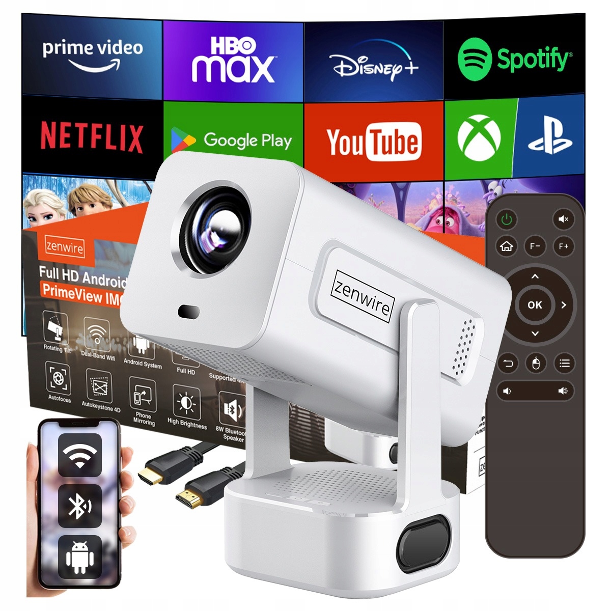 Mini Projektor Przenośny Rzutnik Android 13 WiFi 360 Full Hd 4K do Telefonu