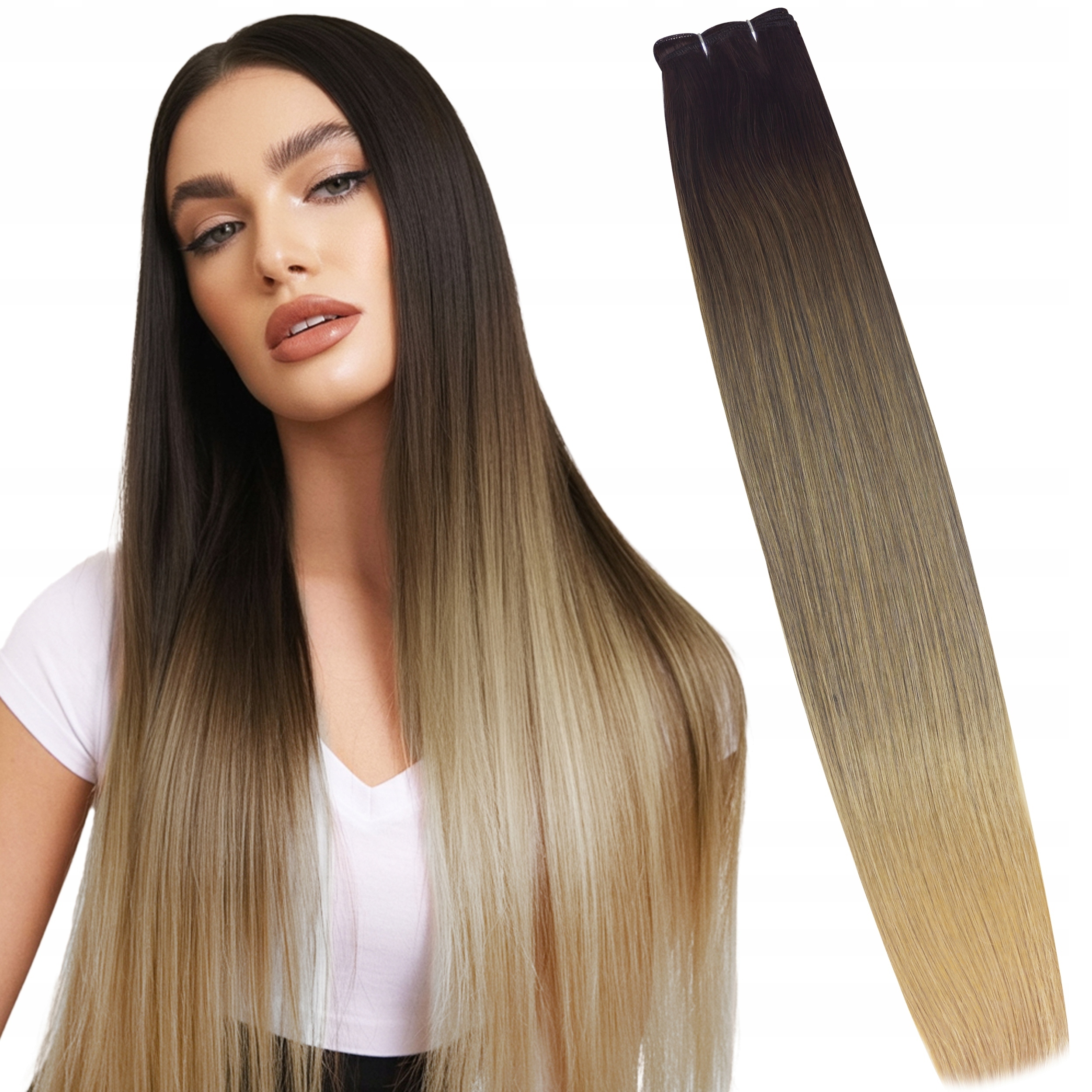 Syntetické vlasy na pásku Rovné Dlouhé Ombre Hnědé 200g 75cm #tt-sunshine