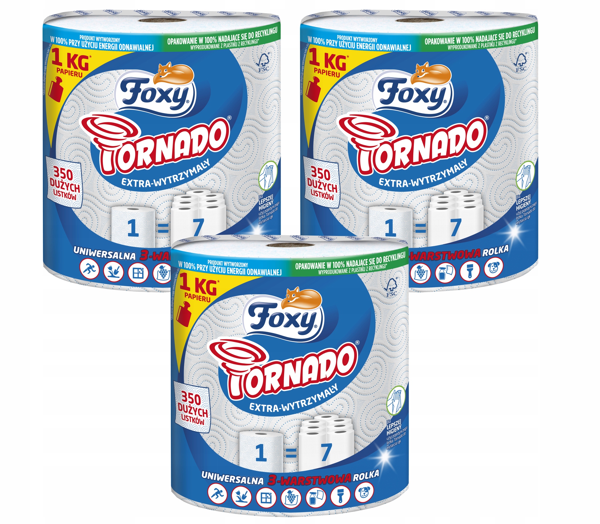 Levně Kuchyňský ručník 350 Listů 3 Vrstvený Foxy Tornado Silný 3 ks