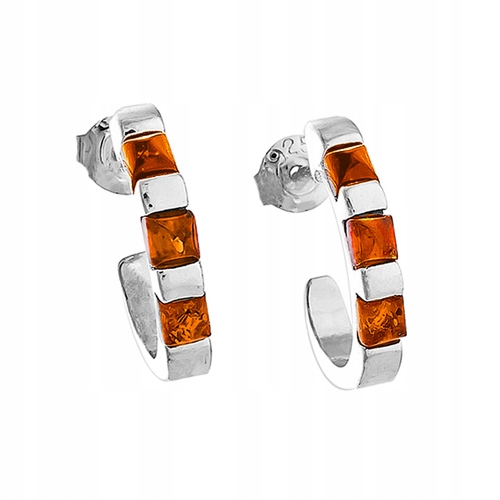 Stříbrné Náušnice kreolské s přírodním Jantarem Baltský stříbro 925 Na Tužku