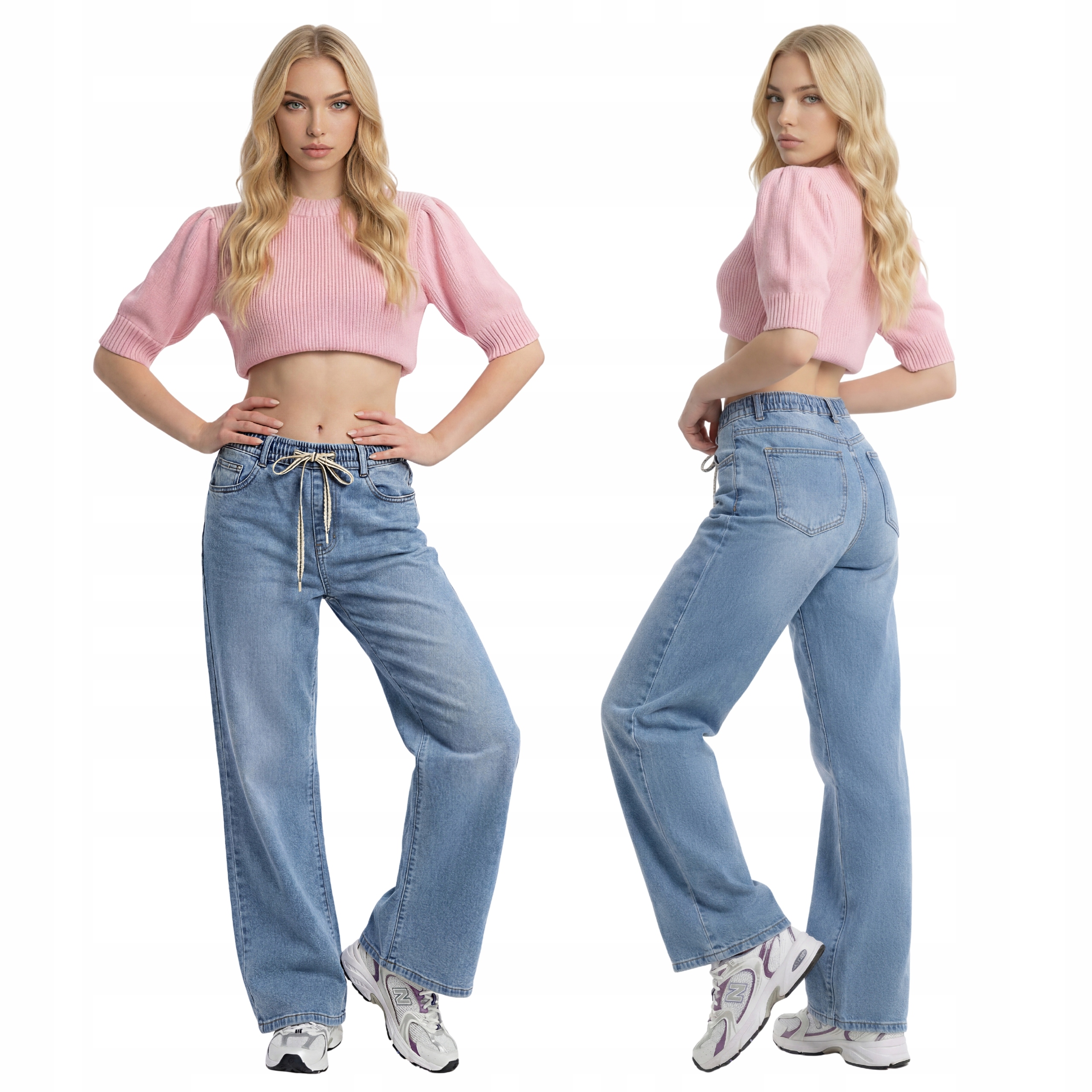 Jeansowe Spodnie Damskie Proste Nogawki Duże Rozmiary Szerokie Jeansy