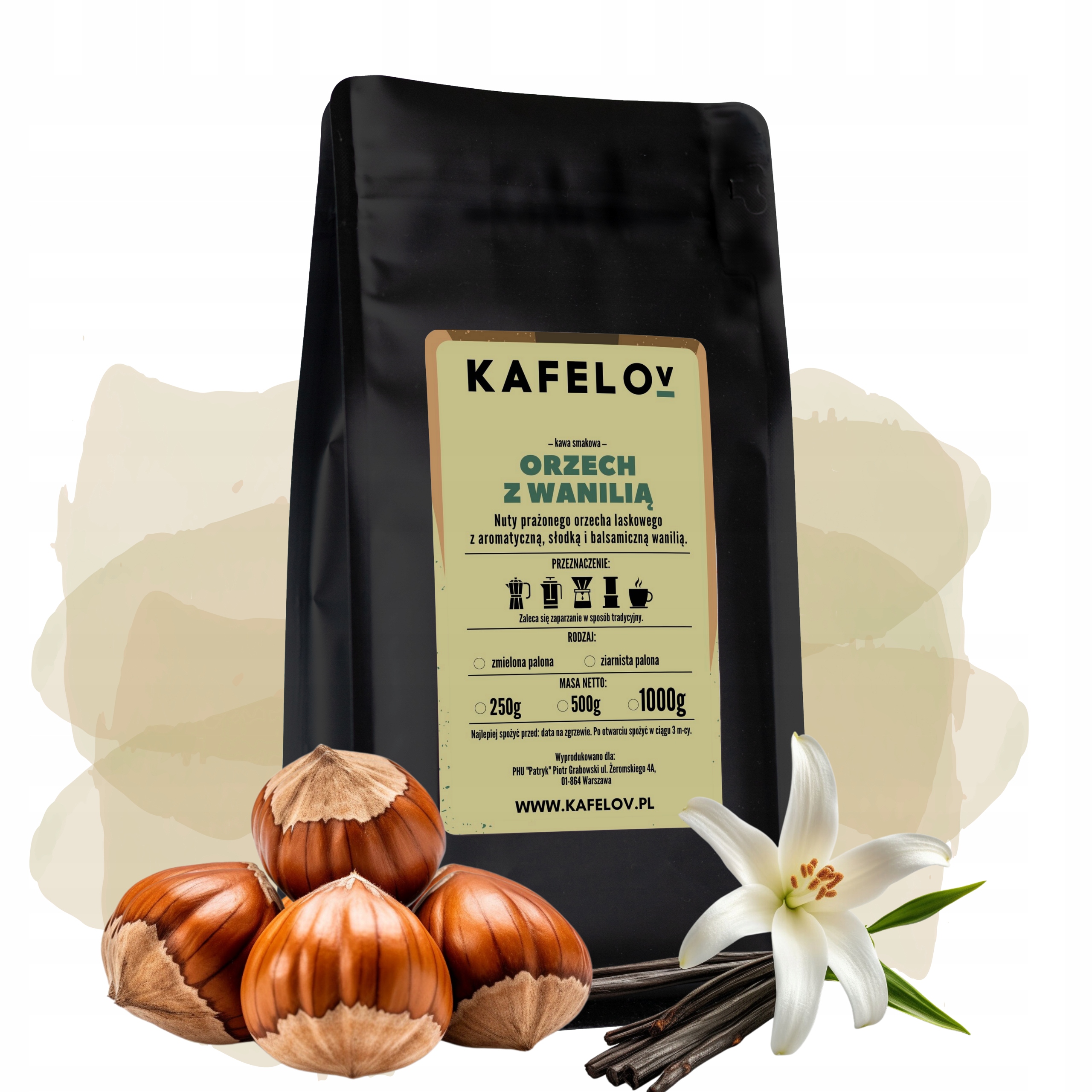 Levně Káva Kafelov ochucená Ořech S Vanilkou 1 kg zrno