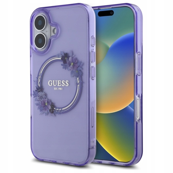 Guess GUHMP16SHFWFCU pevný kryt IML Flowers pro iPhone 16 6.1" fialový/fialový