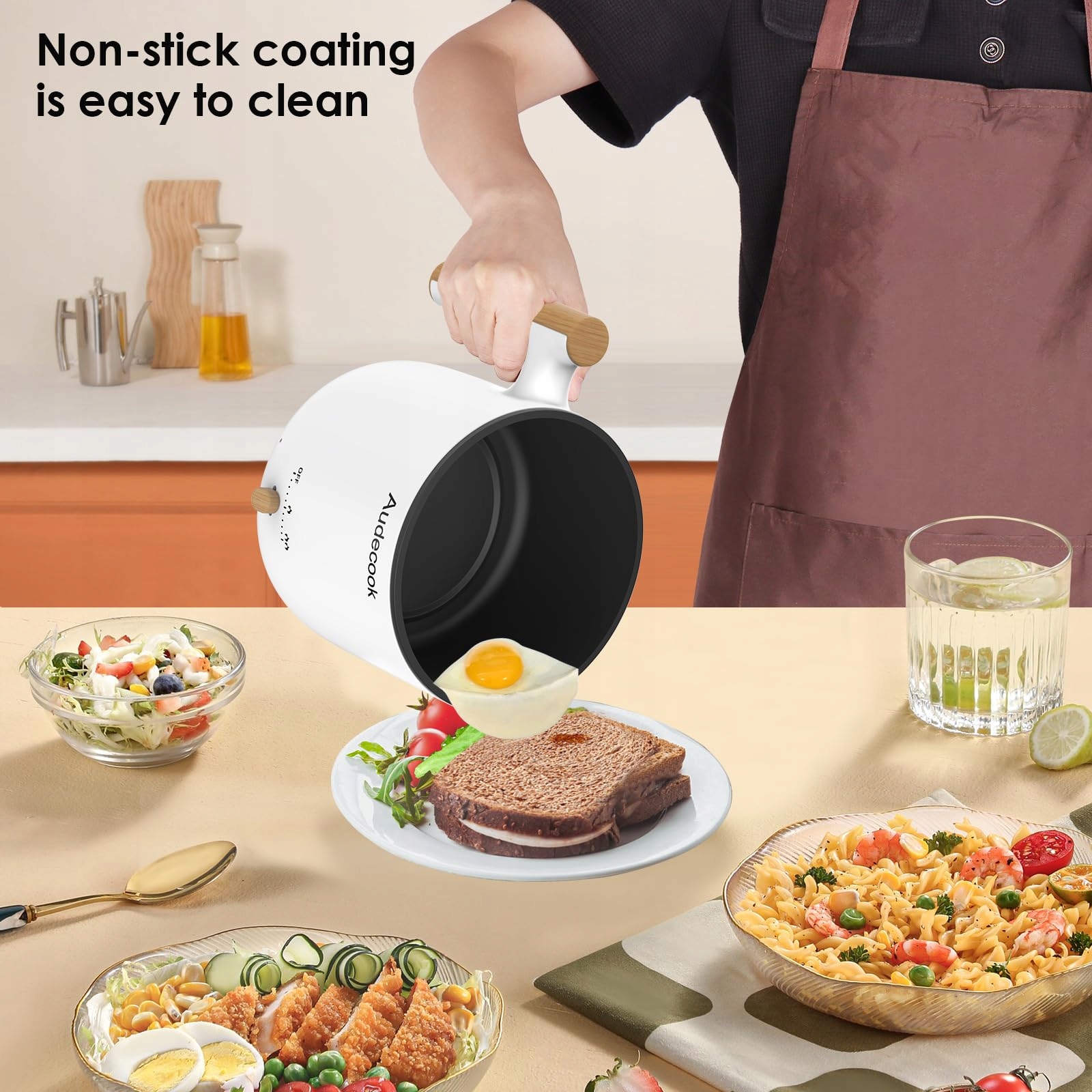AUDECOOK Elektryczny Parowar Mini Ryżowar 1,8L Wielofunkcyjna Patelnia — miniatura 4
