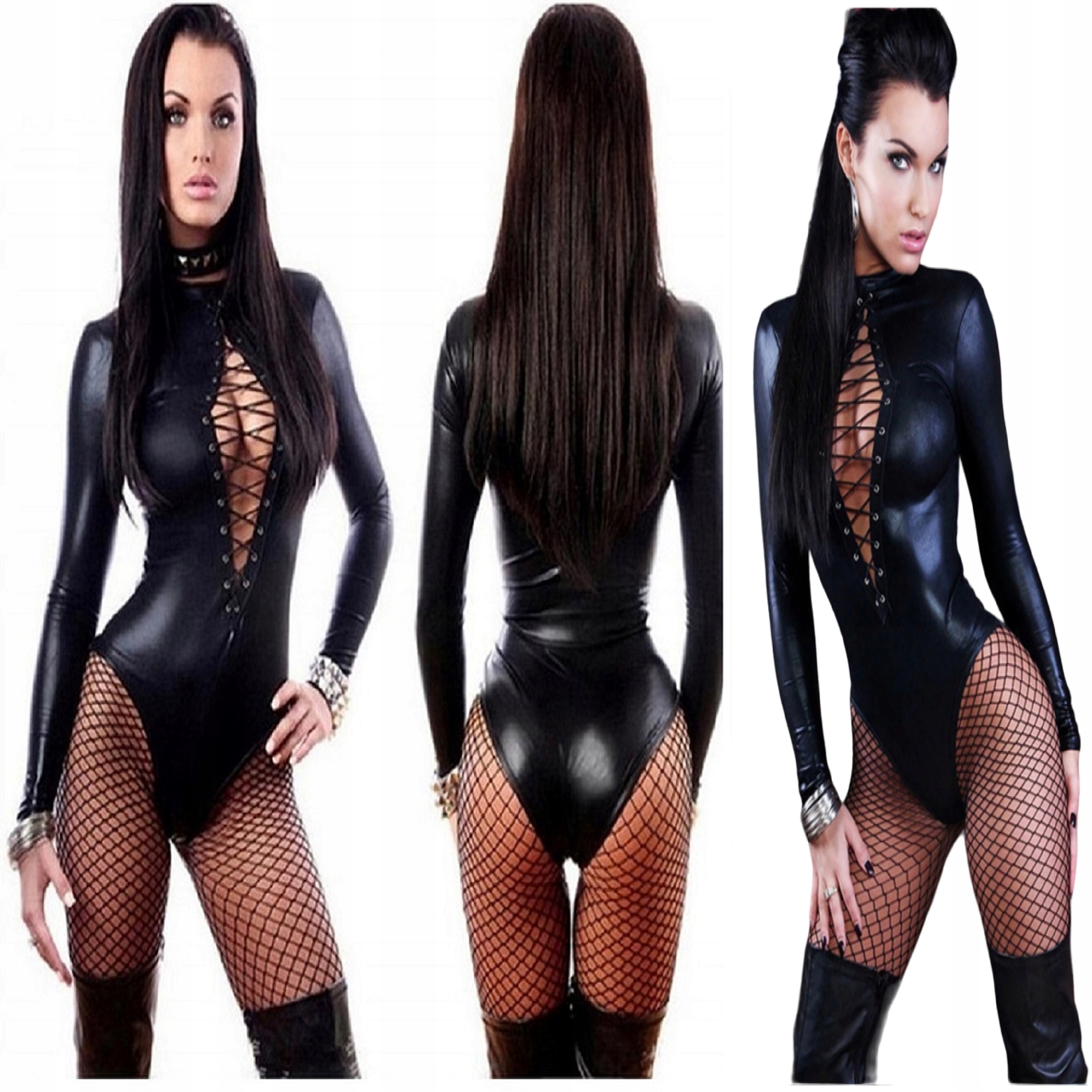 

Kombinezon Damski Czarny Skórzany Sexy Kostium S
