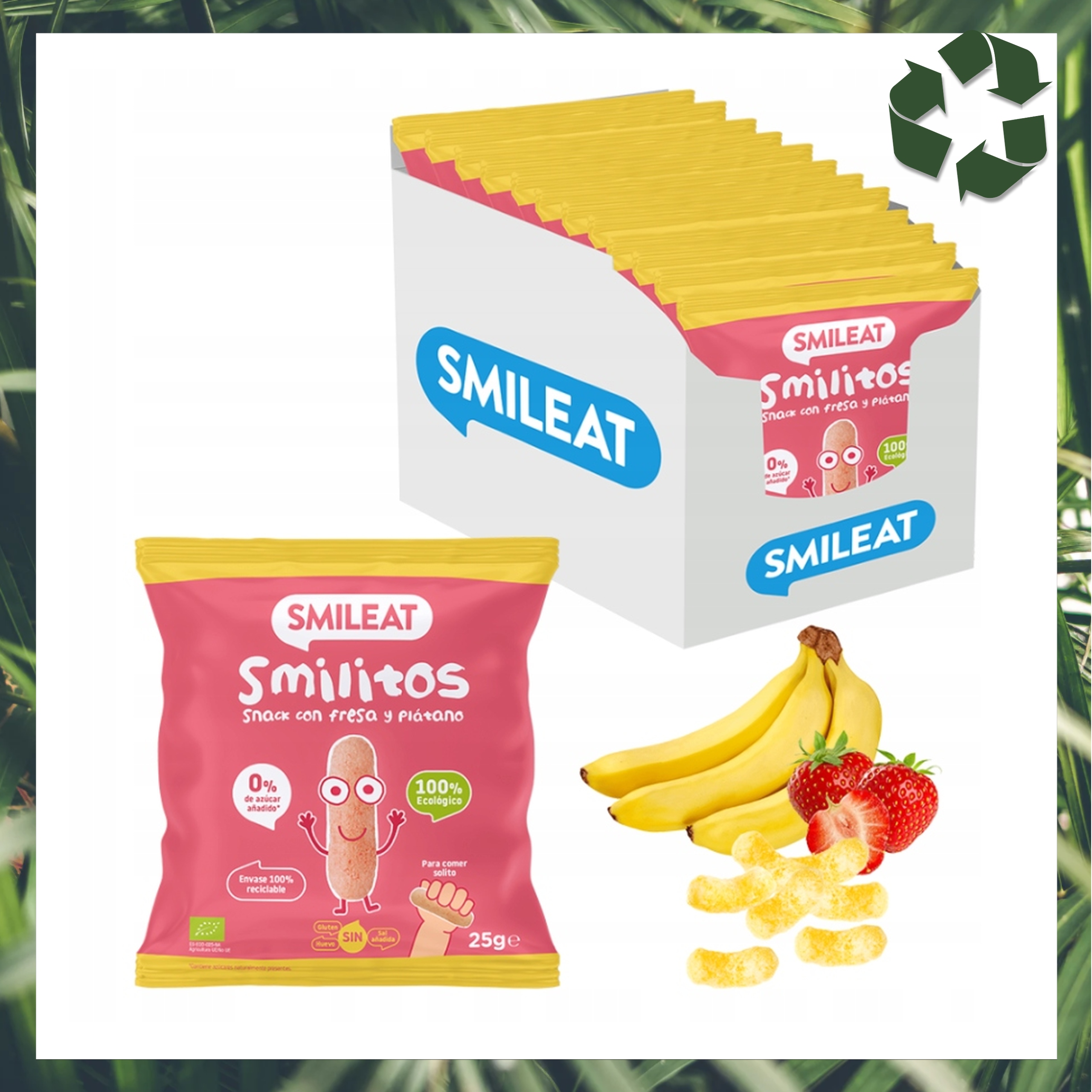 CHRUPKI KUKURYDZIANE dla Dzieci TRUSKAWKA I BANAN 25g x 12 sztuk KARTON Marka Smileat