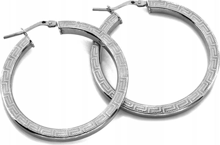Stříbrné náušnice 925 dámské velké kruhy s řeckým vzorem 40 mm jako dárek