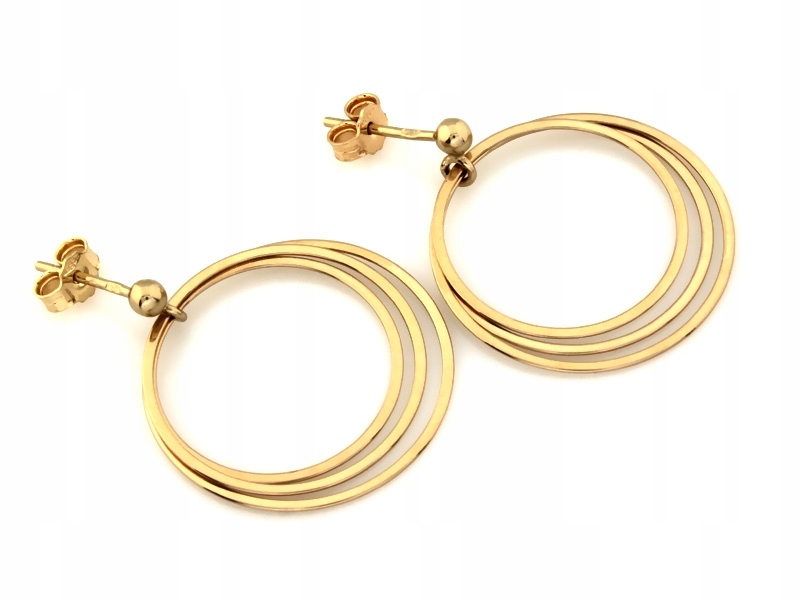 Náušnice zlaté 585 14k závěsné s třemi kruhy tyčinka 2.77g dárek pro ženy