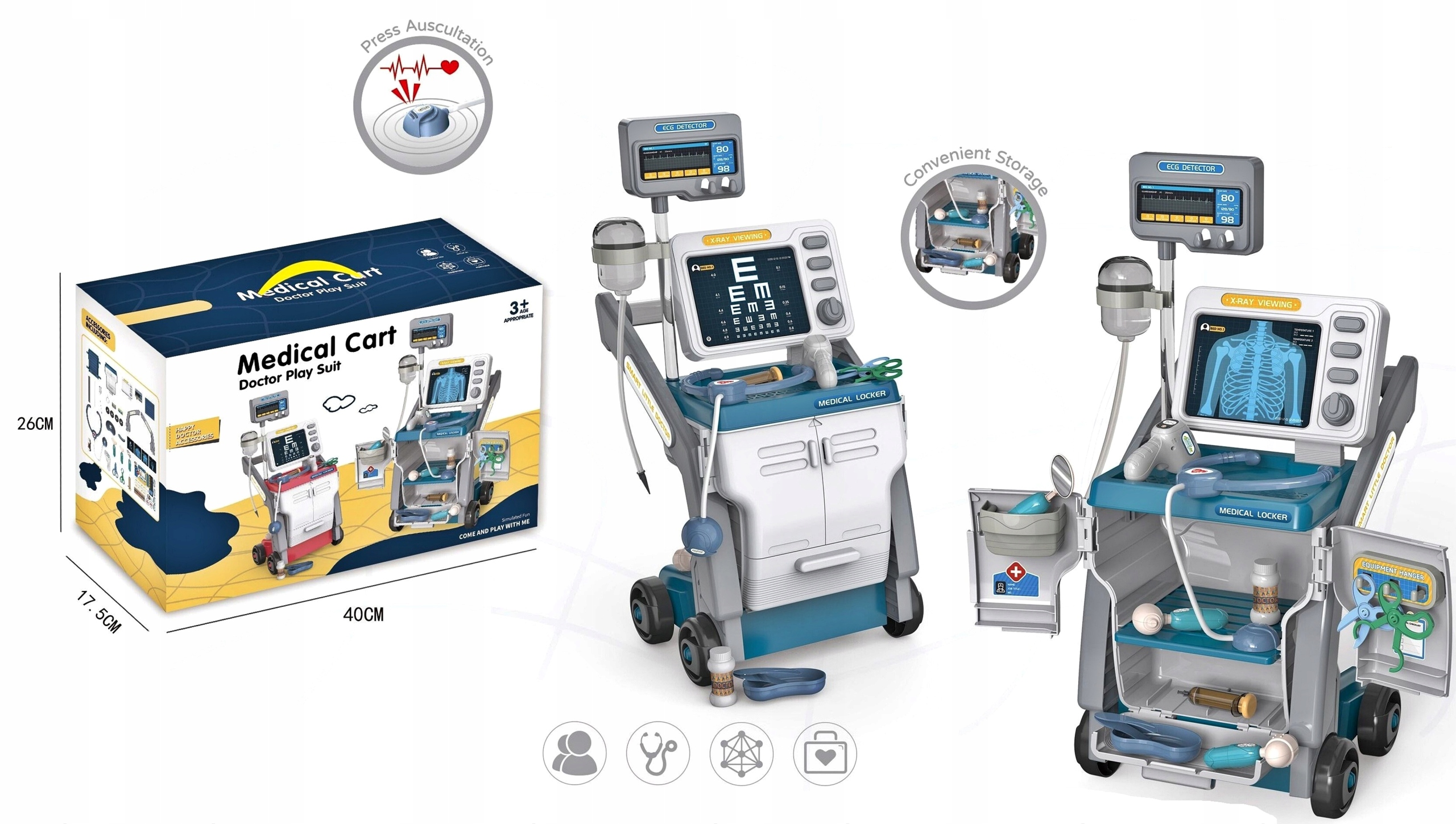 Duży zestaw lekarski EKG RTG RENTGEN XXL mały lekarz doktor ŚWIATŁO DŹWIĘK Głębokość produktu 20 cm