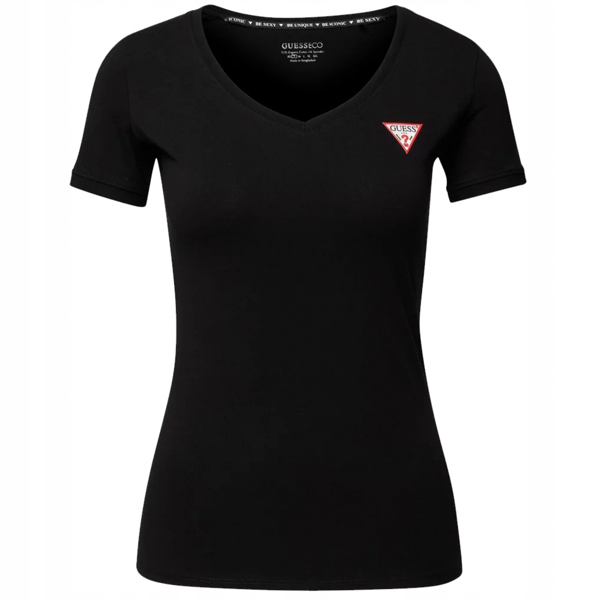 

Guess t-shirt koszulka damska czarna v-neck logo L