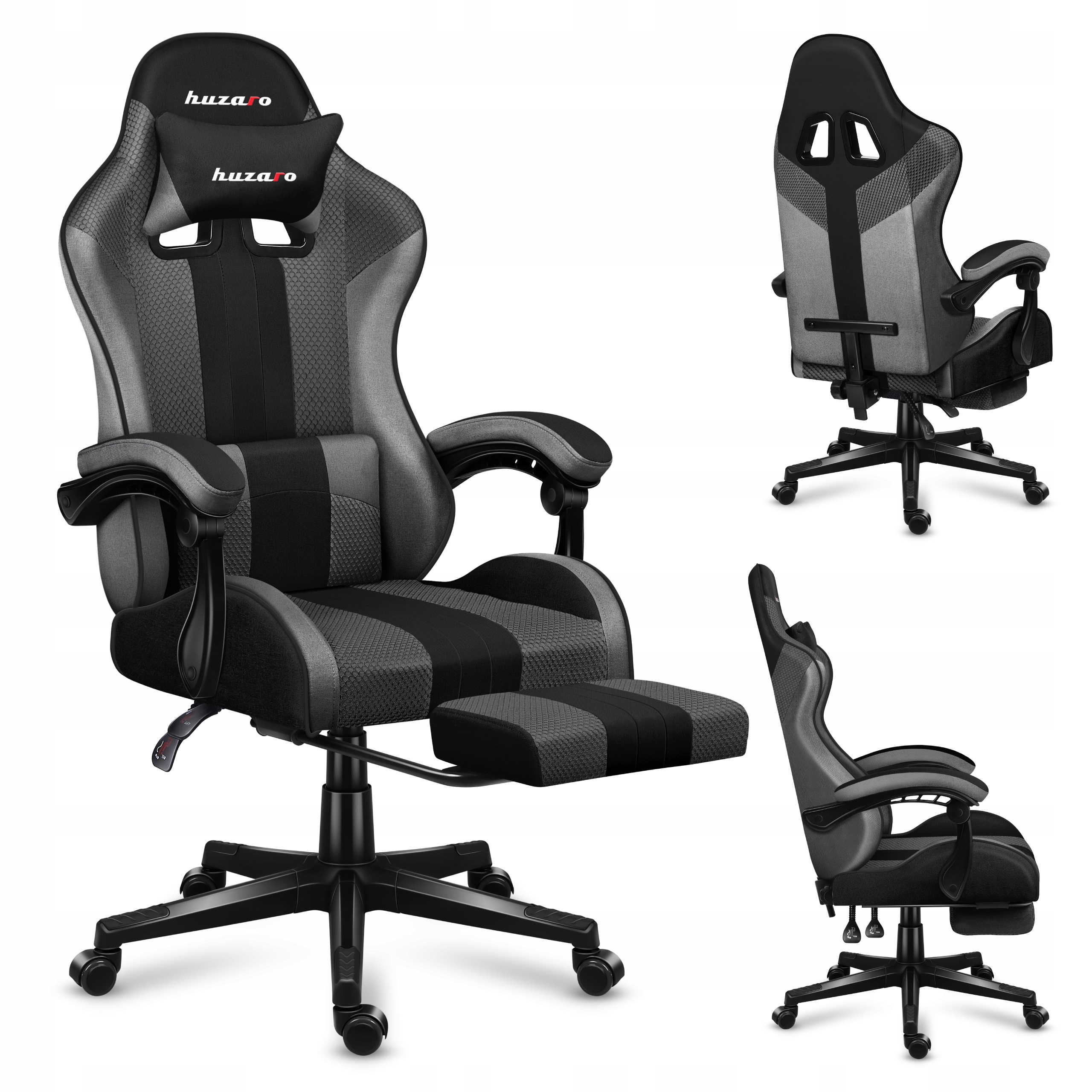 Otočné herní křeslo Huzaro šedé k psacímu stolu s výklopnou podnožkou, závodní styl