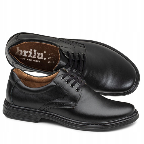 Brilu Polskie Męskie Skórzane Sznurowane Półbuty Timothy Czarne 43