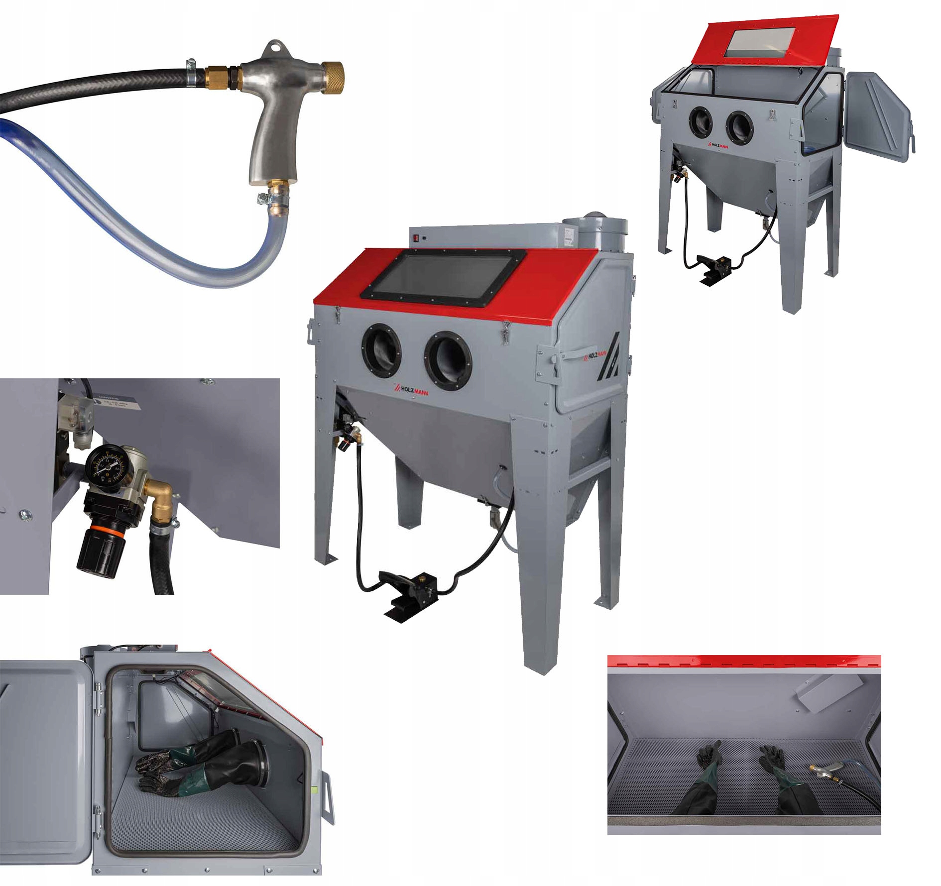 Kabinová pískovačka s pískovací kabinou o objemu 420 litrů, boční otevírání 60 kg