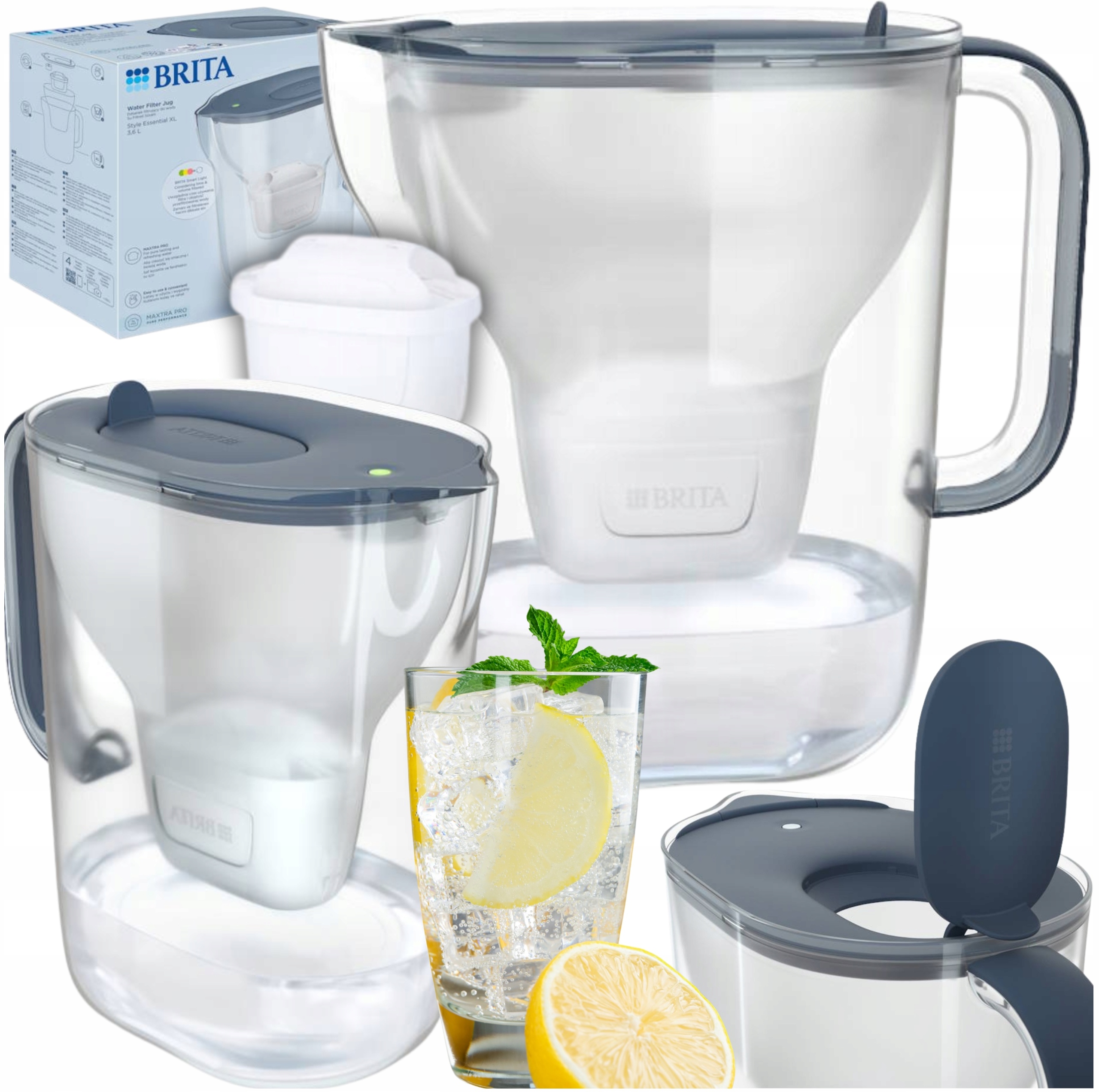 Filtrační konvice na vodu Brita 1x filtr Style Essential XL 3,6L Šedá Grafit
