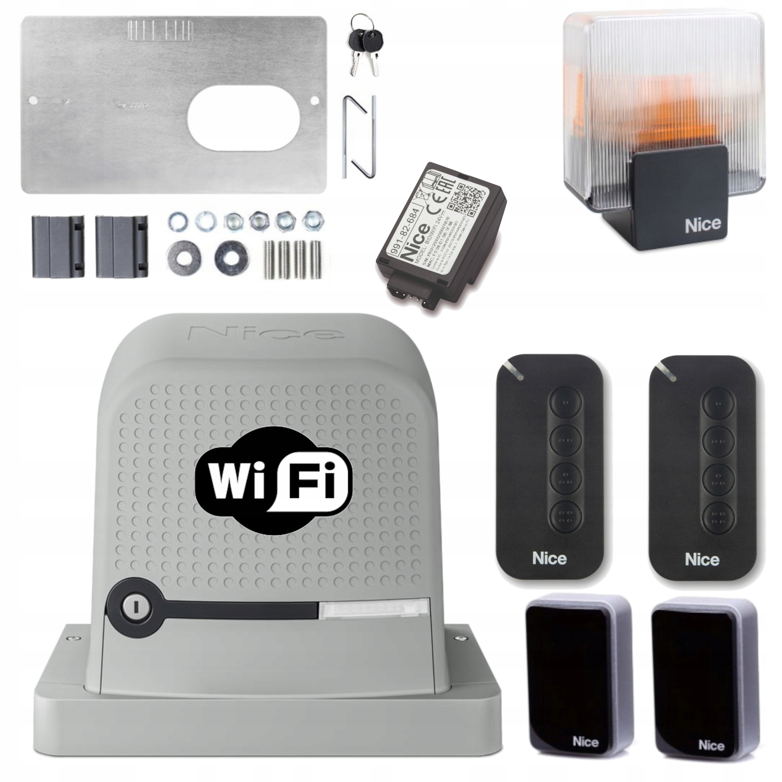 Nowy Napęd do bramy przesuwnej Nice Robus 600 R600 2 Piloty Foto Lampa Wifi