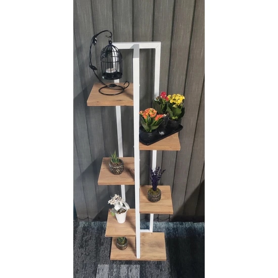 KWIETNIK PÓŁKA STOJAK NA KWIATY DONICZKI LOFT, 6 POZIOMÓW Kolor biały odcienie brązu i beżu