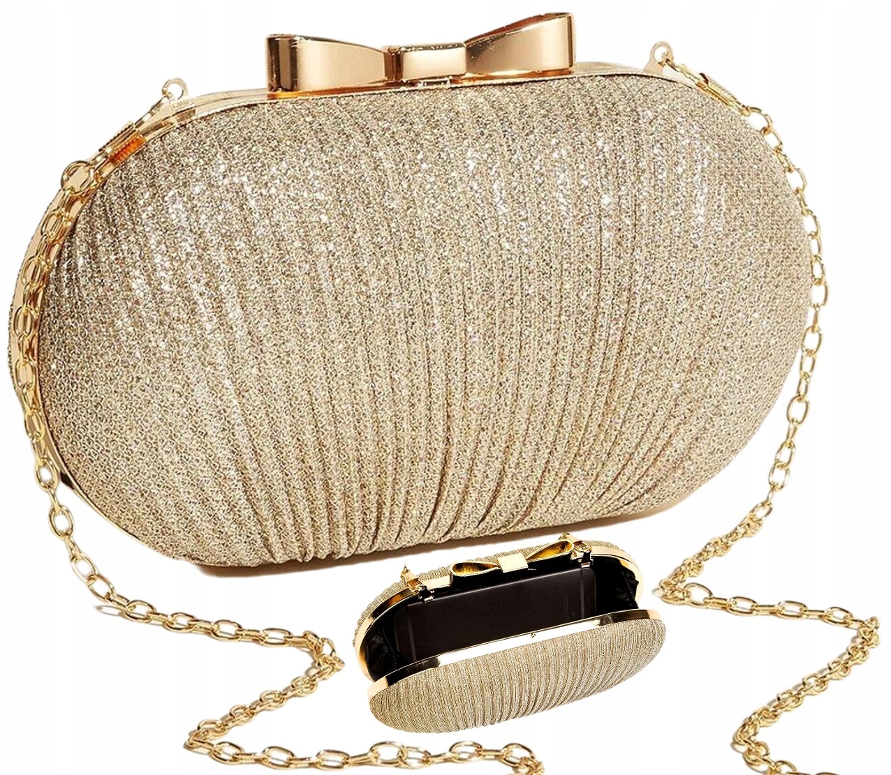 Złota Torebka Wieczorowa Kopertówka Wizytowa Mała Brokatowa Błyszcząca Kolor złoty