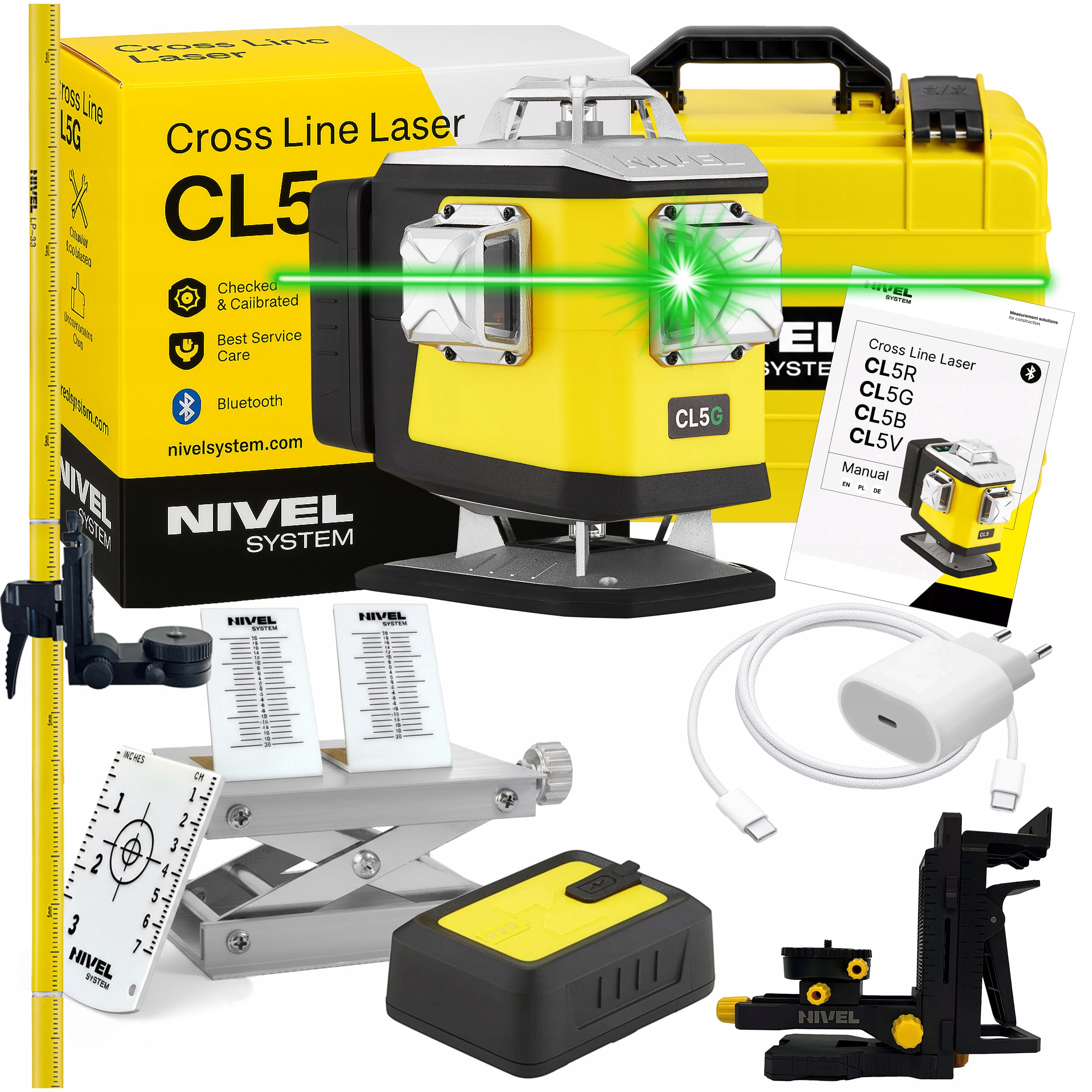 Laser Krzyżowy Nivel System CL5G Zielony Tyczka