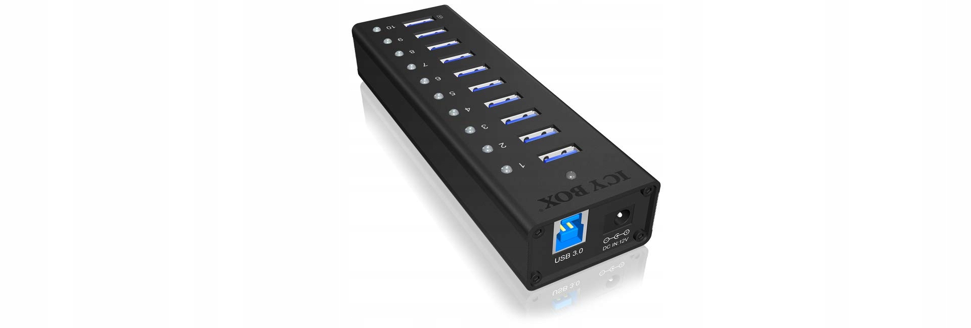 ICY BOX Hub USB 3.0 10 Portów Zasilacz 12V 4A Aluminiowy Czarny — miniatura 4
