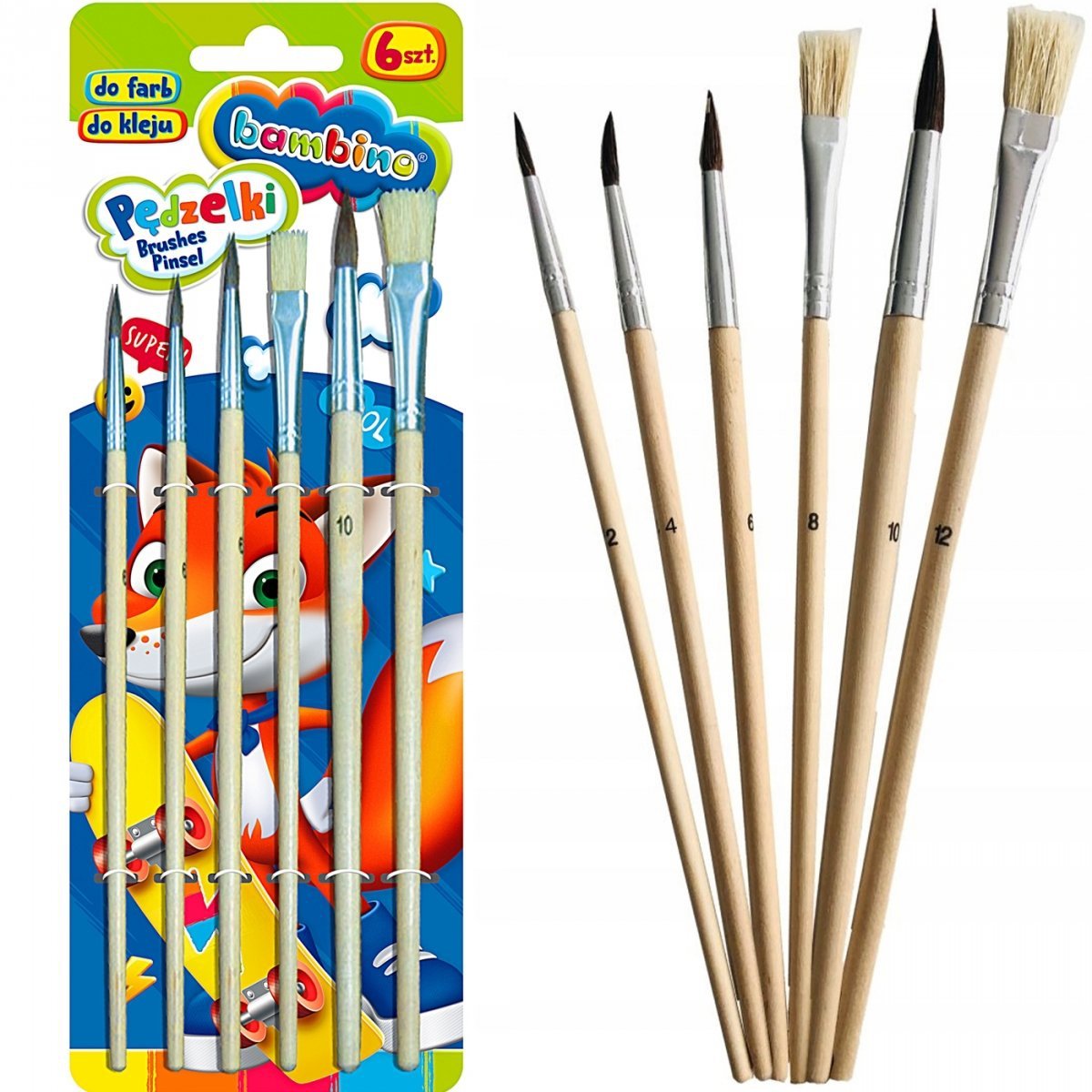 

Bambino Pędzle Pędzelki Szkolne 6szt 2 4 6 8 10 12
