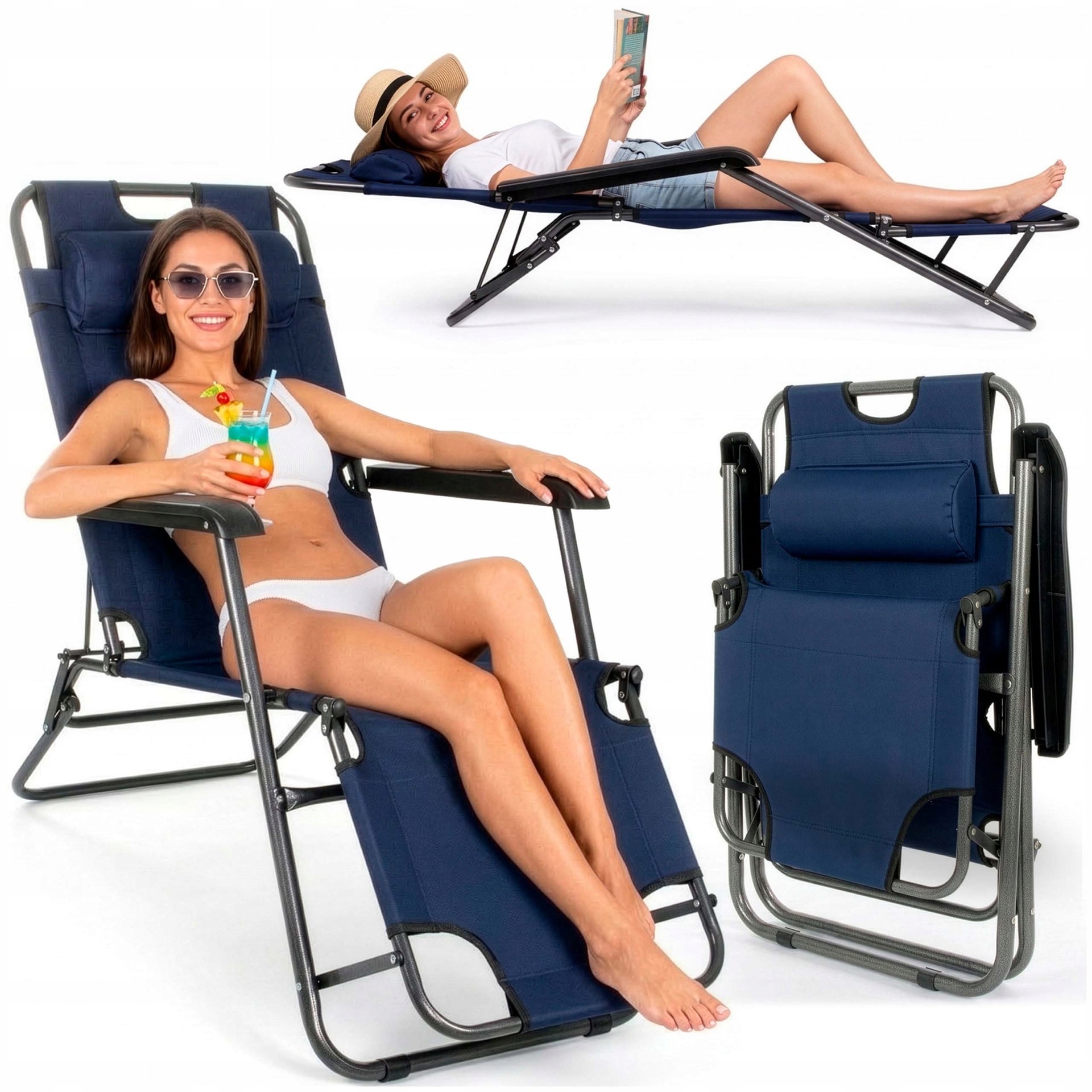 Leżak Ogrodowy Plażowy Fotel Składany Zero Gravity Turystyczny Krzesło 2w1